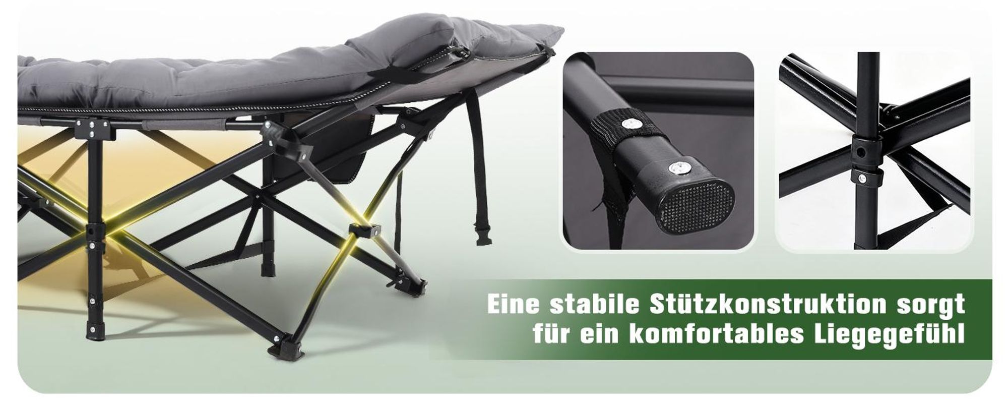 Sekey Tragbares Feldbett mit Matratze, Feldbett Klappbett Tragfähigkeit 200KG Campingbett für Indoor, Outdoor, Camping und Reisen, Schwarz