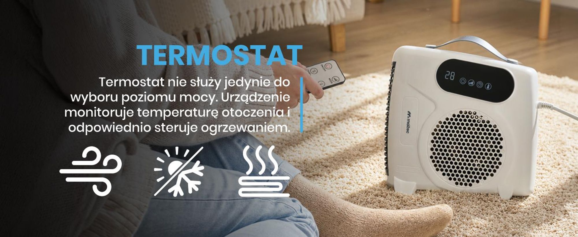 Farelka Termowentylator Grzejnik Elektryczny Termostat 2000W Pilot TH2000W