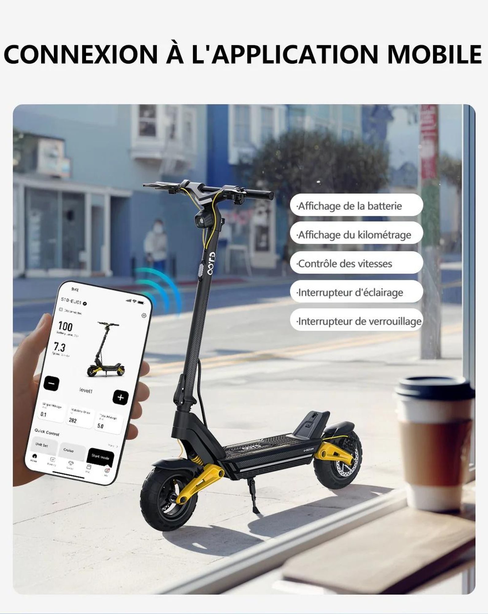 Trottinette Électrique OOTD S10 - Batterie 48V20AH 10" Pouces Roues Freins à Disque - Noir