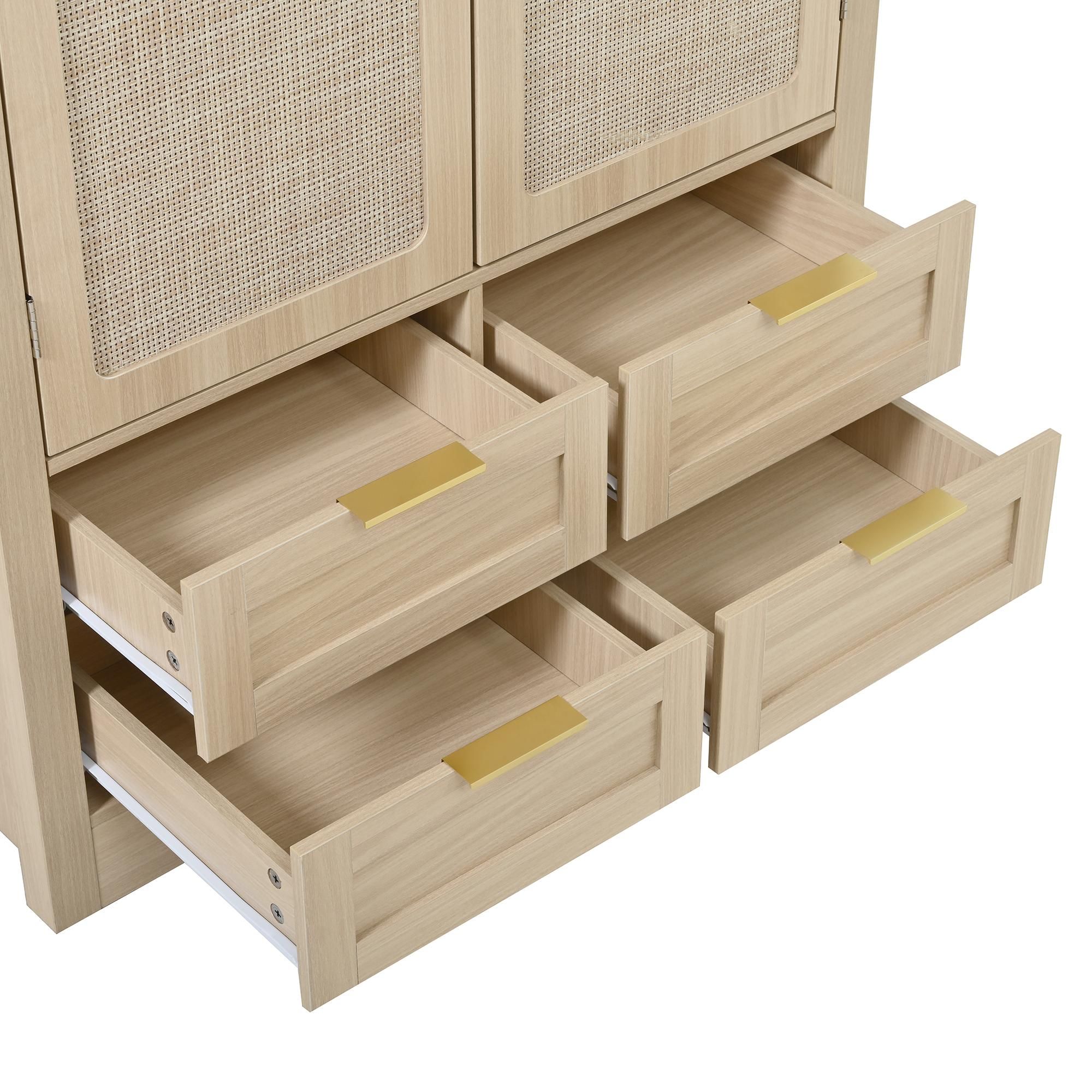 Merax Moderner Kleiderschrank mit gebogenen Türen, Stauraum mit Kleiderstange und Schubladen, Luxus Kleiderschrank für Schlafzimmer und Flur, Natur