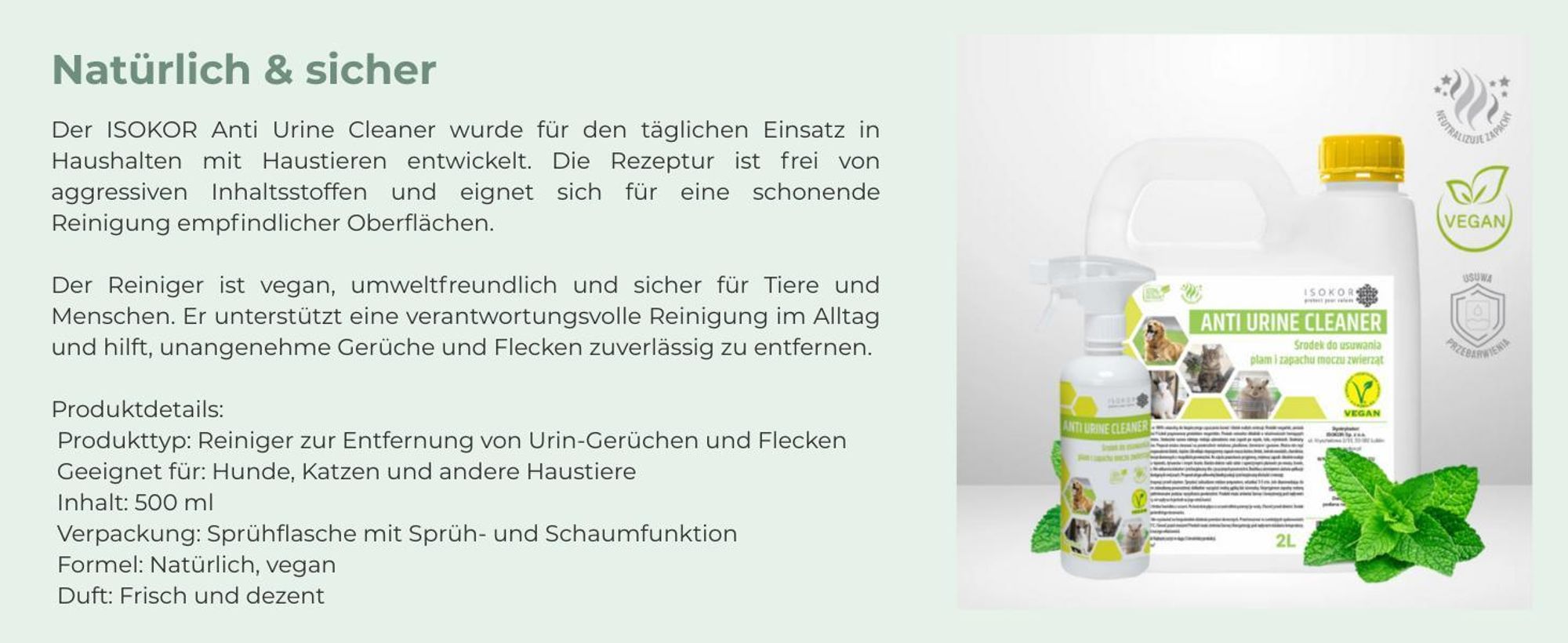 ISOKOR | Anti Urine Cleaner | 500 ml | Natürlicher veganer Hundeurin-Entferner | Geruchsneutralisierer & Fleckenreiniger