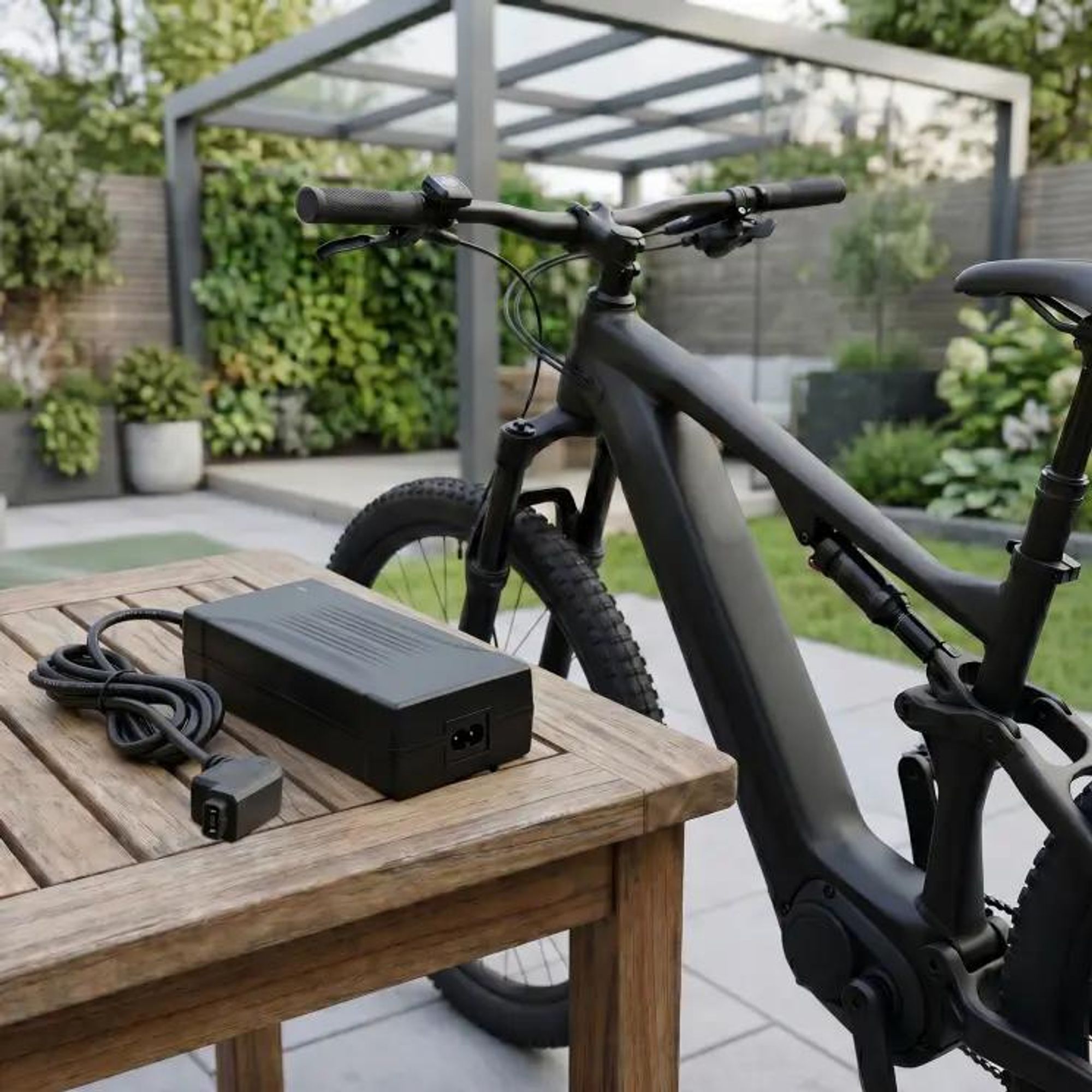 Ładowarka Akyga do rowerów elektrycznych obok roweru elektrycznego