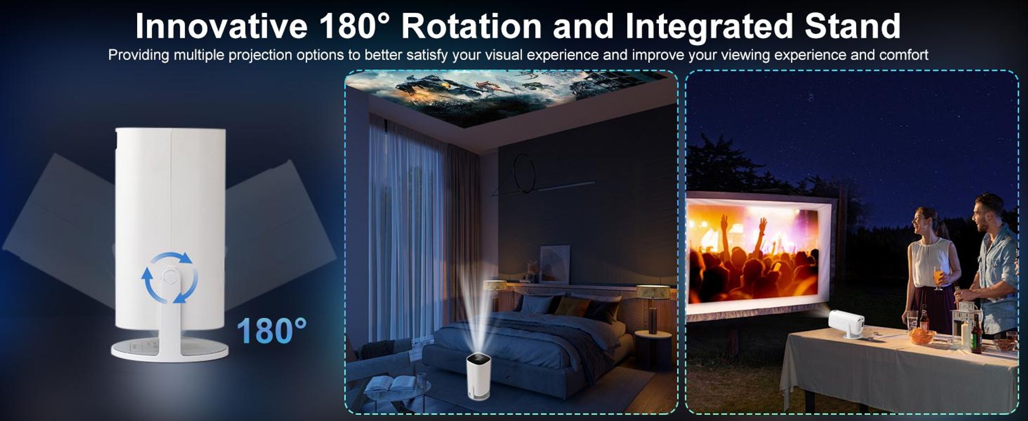Beamer, Projektor, 4K 1080P Android 11 200 ANSI, Tragbarer Projektor mit Trapezkorrektur, 180° drehbarer, für Schlafzimmer und Wohnzimmer