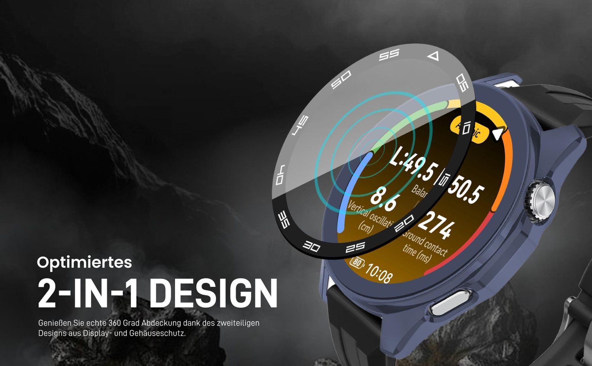 Vollschutz in Rosegold für Huawei Watch GT6 46 mm mit Touchsensibilität