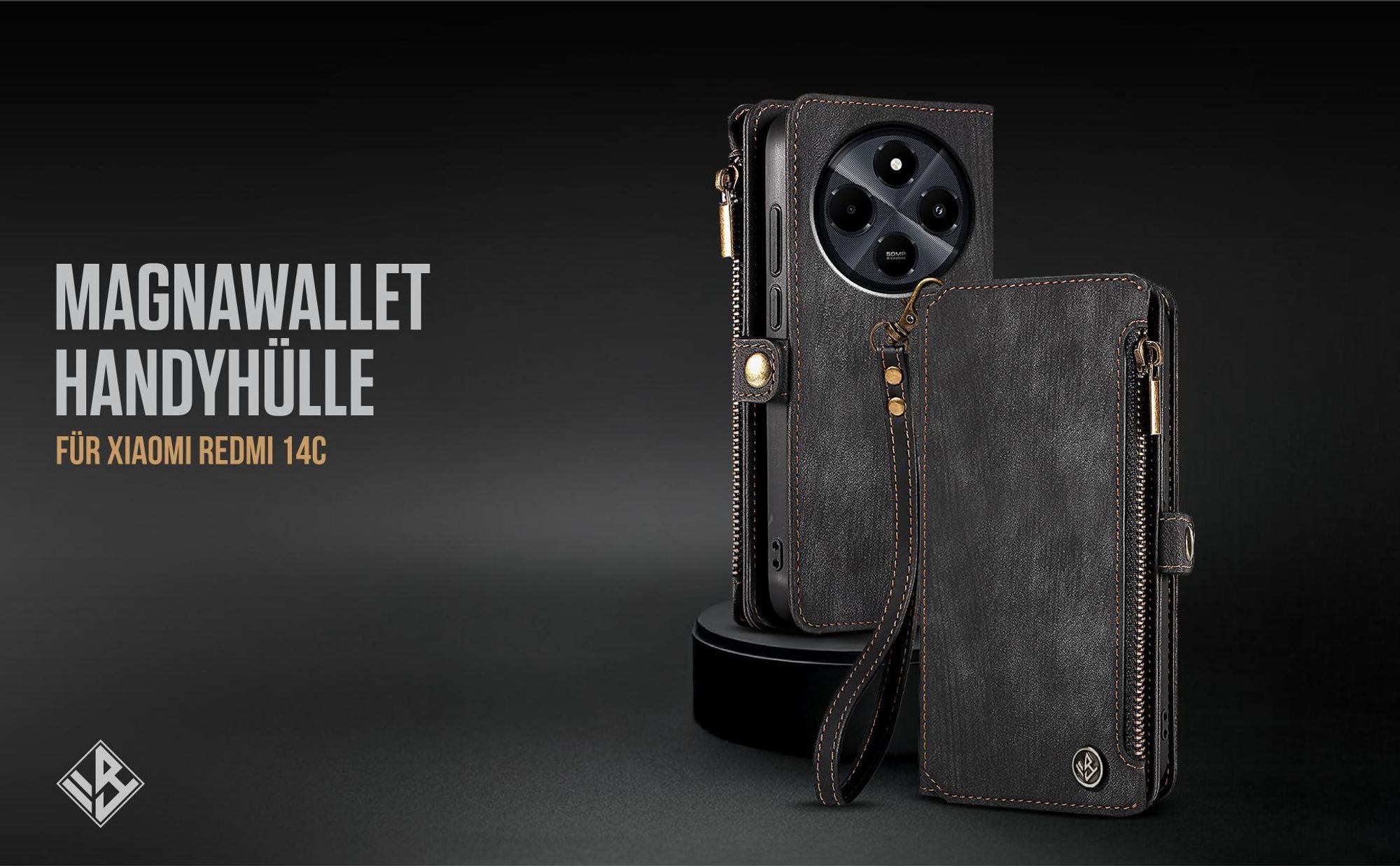 Klappbare Geldbeutel Handyhülle mit Handschlaufe für Xiaomi Redmi 14C