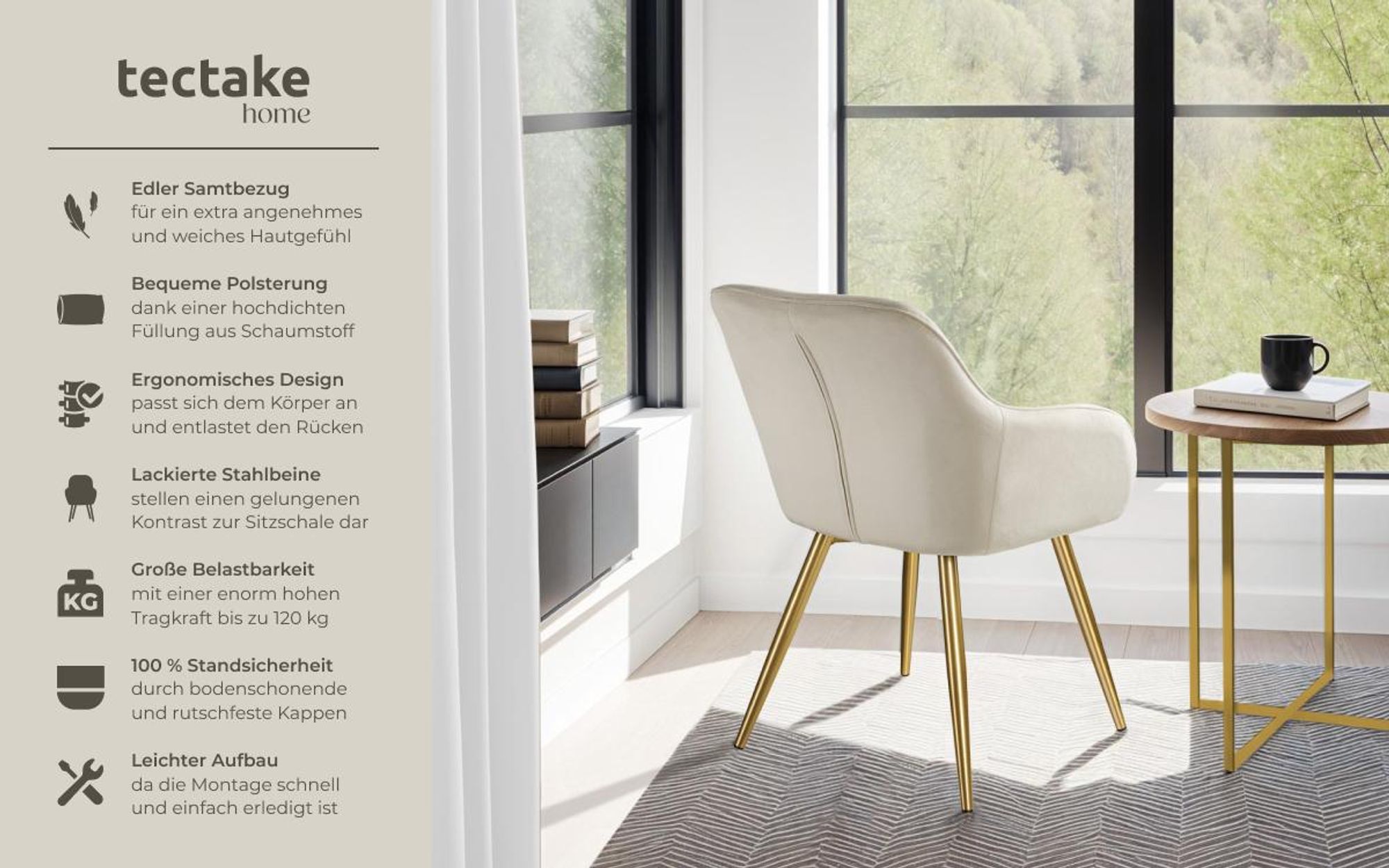 tectake® Esszimmerstuhl Marilyn gepolstert, in Samtoptik 58 x 62 x 82 cm