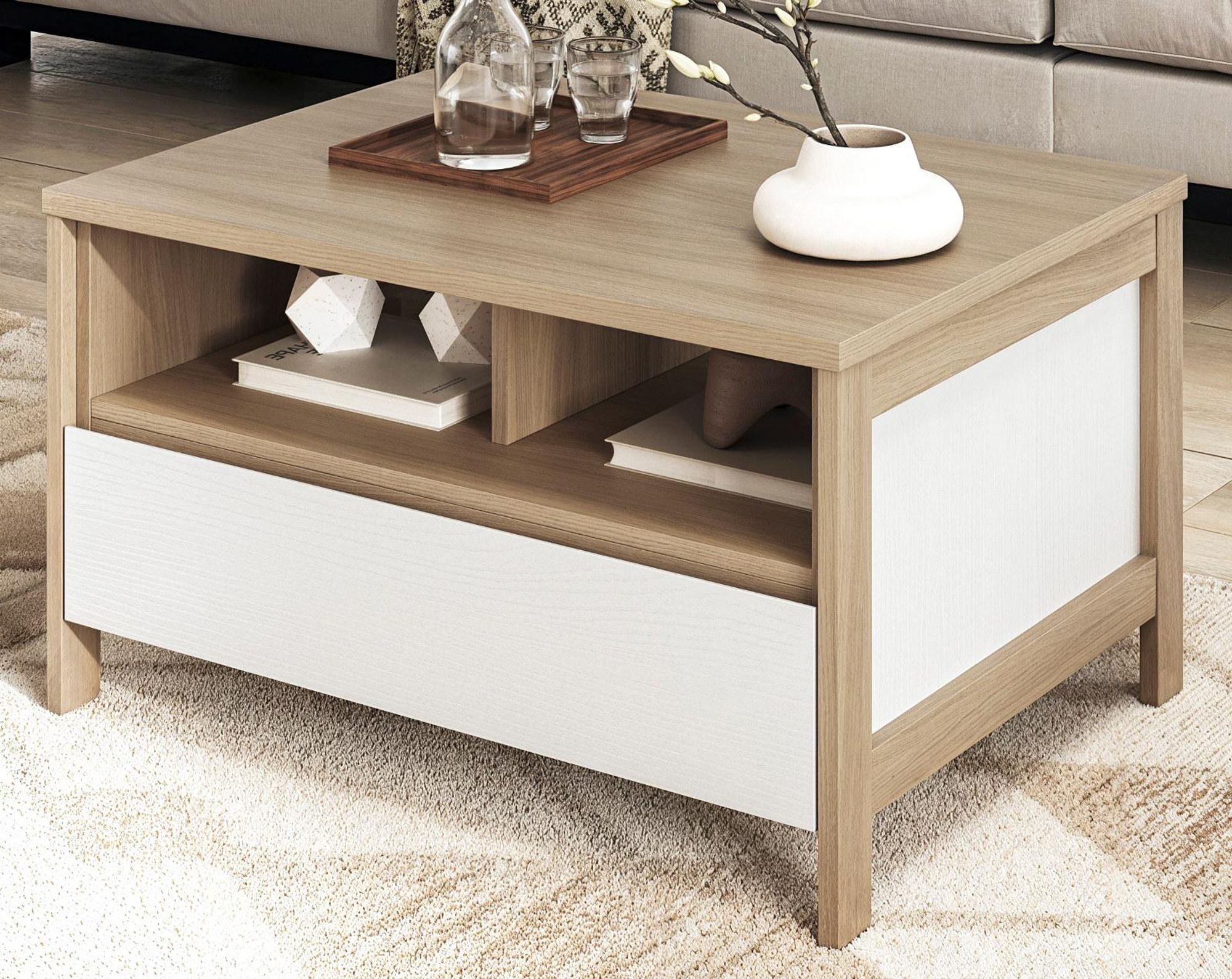 Finnes Couchtisch 80 x 60 cm - Scandi Design mit Stauraum und Soft-Close-Funktion