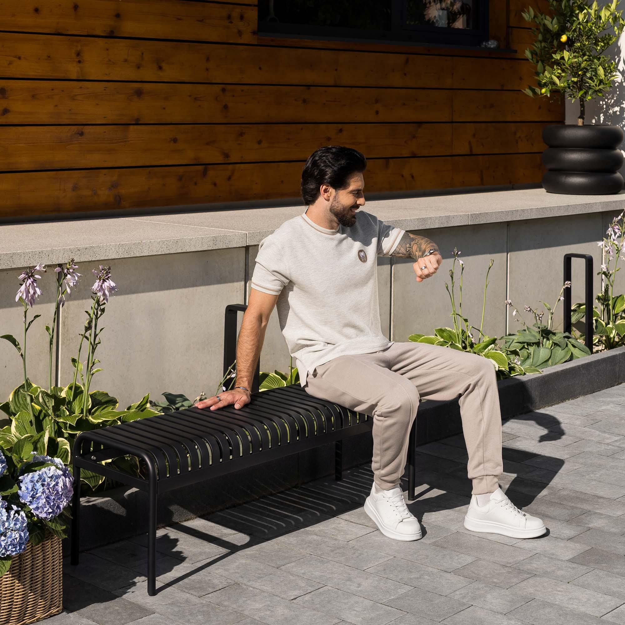 di volio Gartenbank BAISO - Metallbank für Terrasse & Garten, 130 cm, wetterfest schwarz