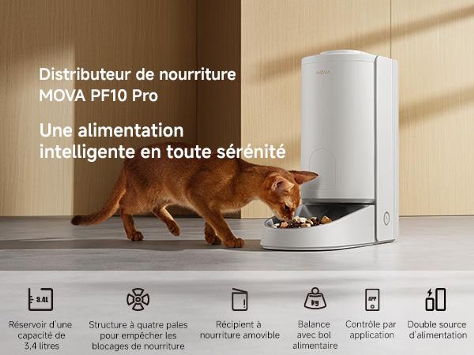 MOVA LR10 Prime Bac à litière automatique blanc, 110 L d’espace intérieur, jusqu’à 15 jours de nettoyage autonome, double système anti-odeurs, 12 disp