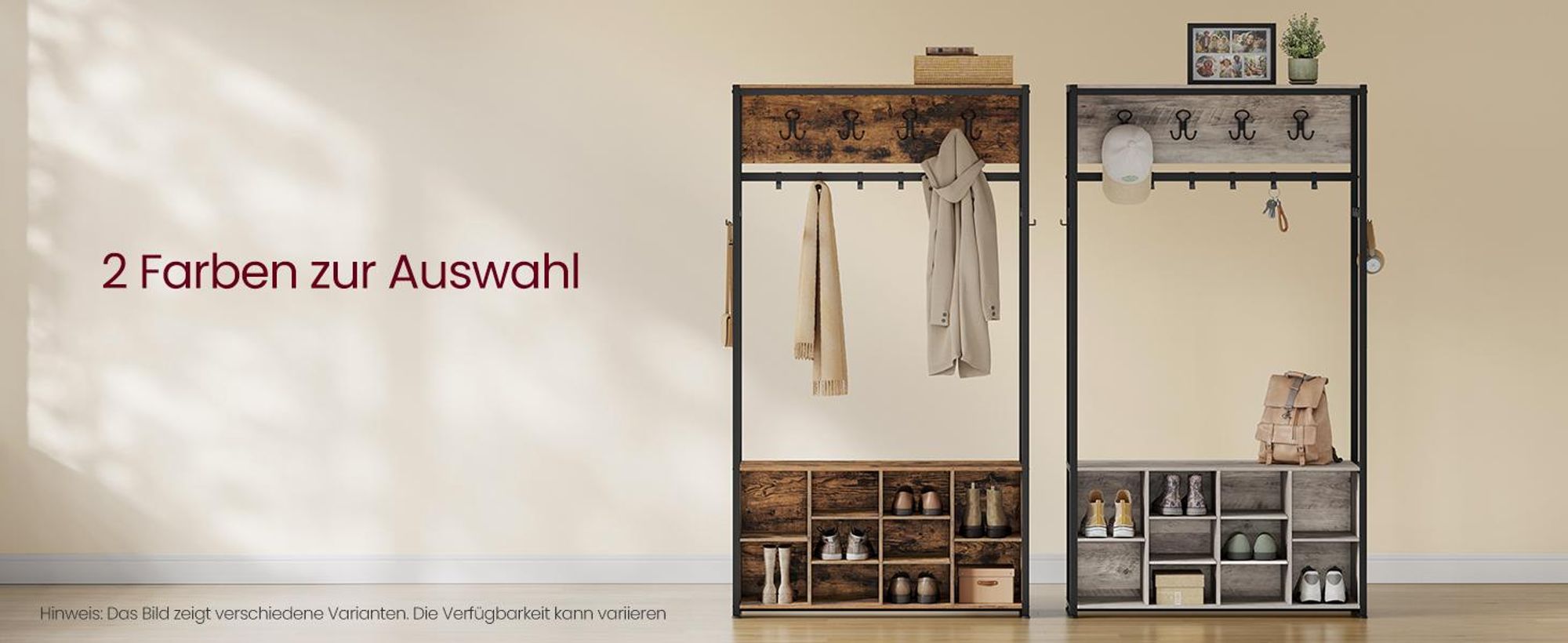 Kleiderständer, Garderobe, Eingangsmöbel mit Schuhregal, offene Fächer