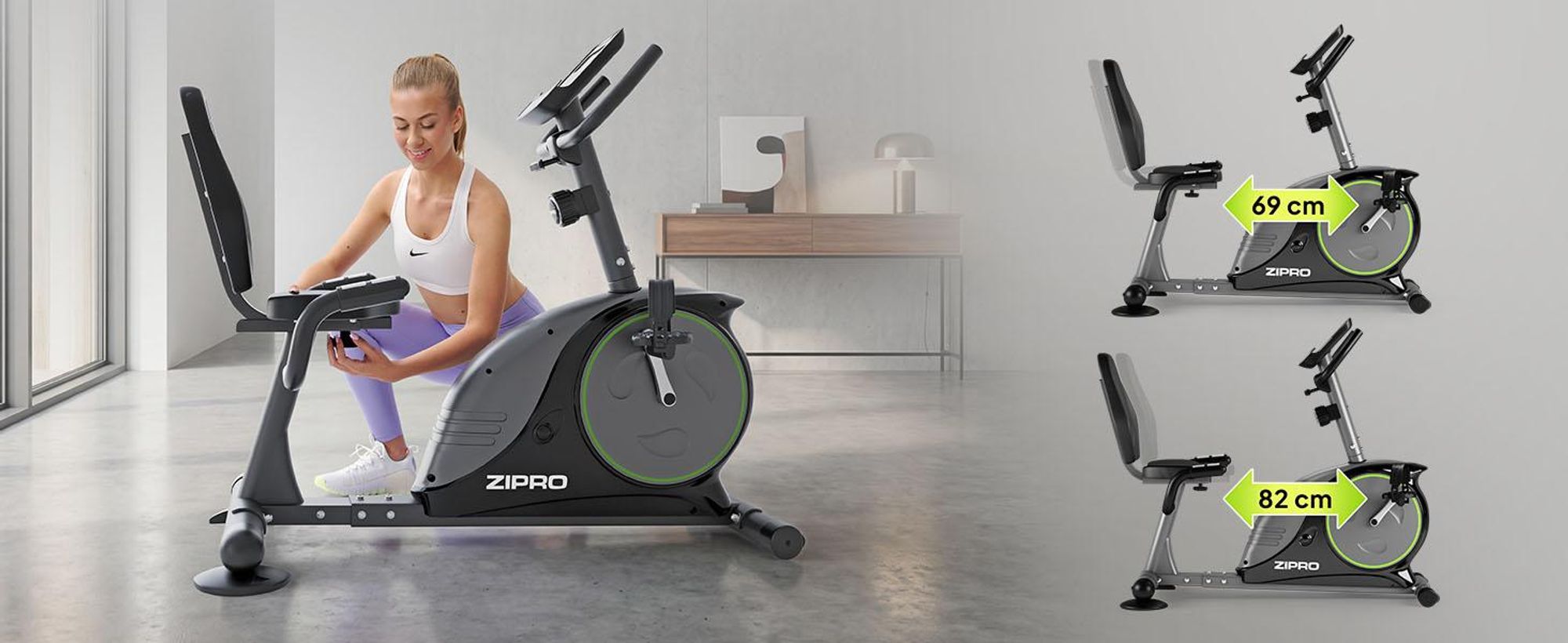 Zipro Liegeheimtrainer Easy – Magnetisches Fitnessbike Belastbar Schwungmasse Rückenlehne Leiser Sitzheimtrainer für Senioren & Reha Pulsmessung