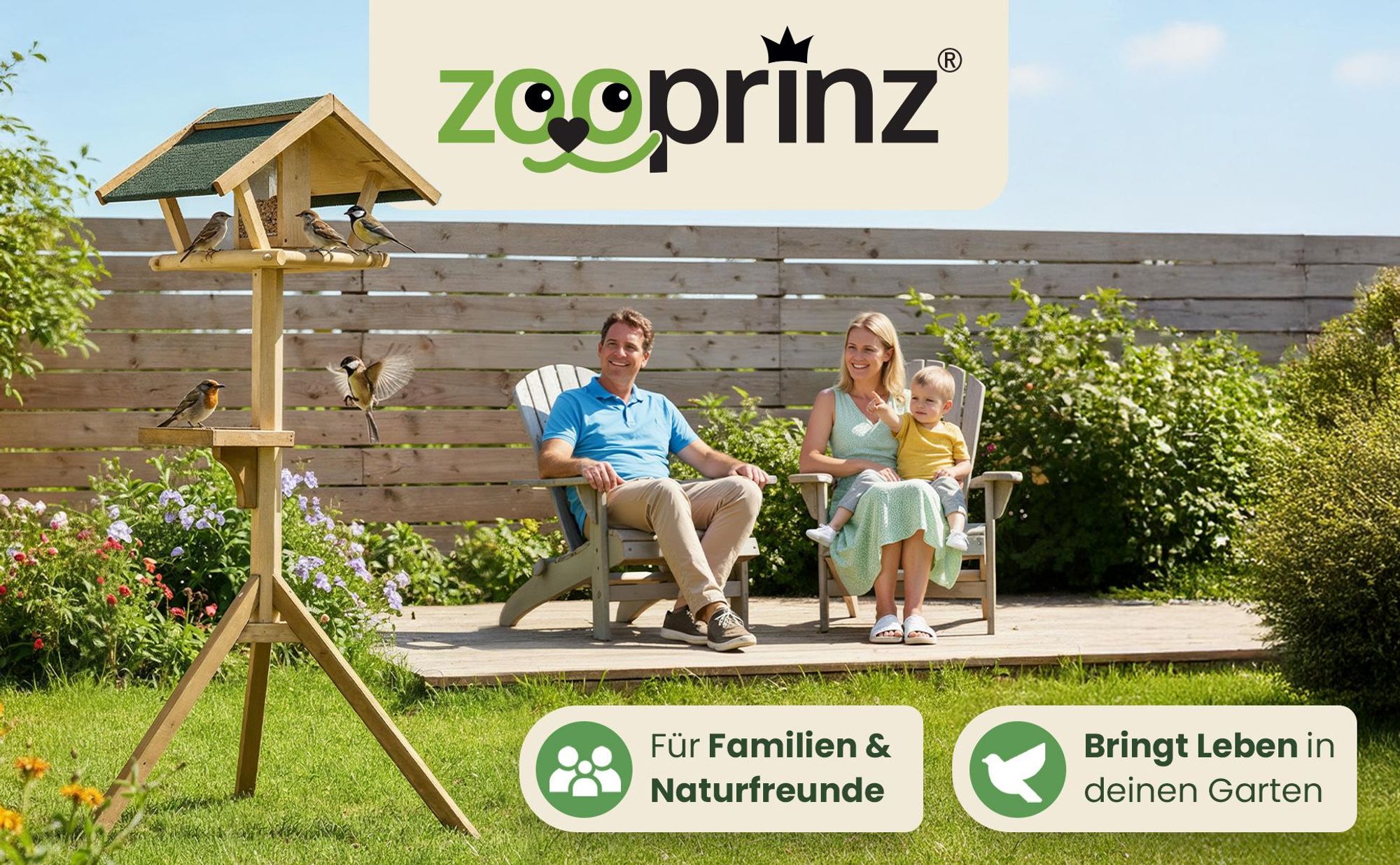 Vogelhaus mit Ständer zooprinz Bird Heaven | 120 cm Höhe | Massivholz Kiefer | Futtersilo & Bitumendach | Wetterfest