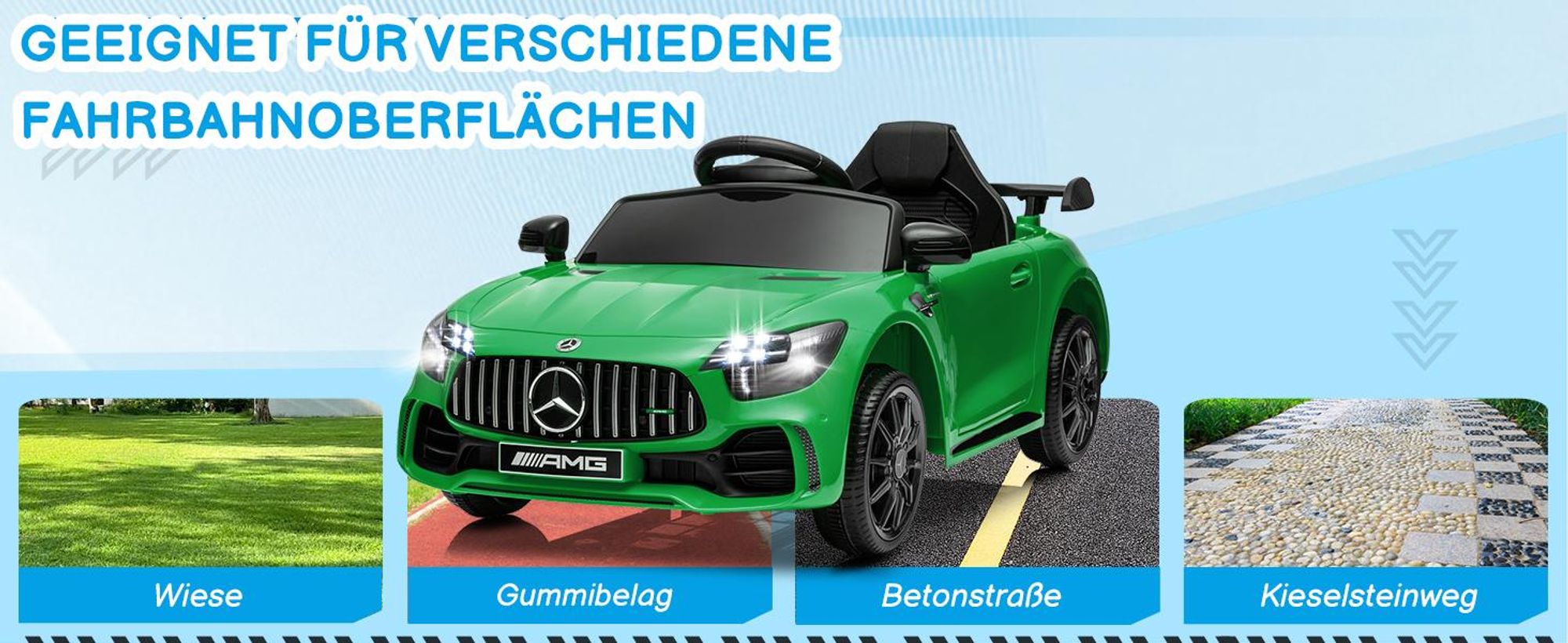 Elektroauto Kinderauto Mercedes-Benz AMG Gtr, mit 2,4G Fernbedienung, LED Scheinwerfer, MP3, Hupe und Musik, Grün
