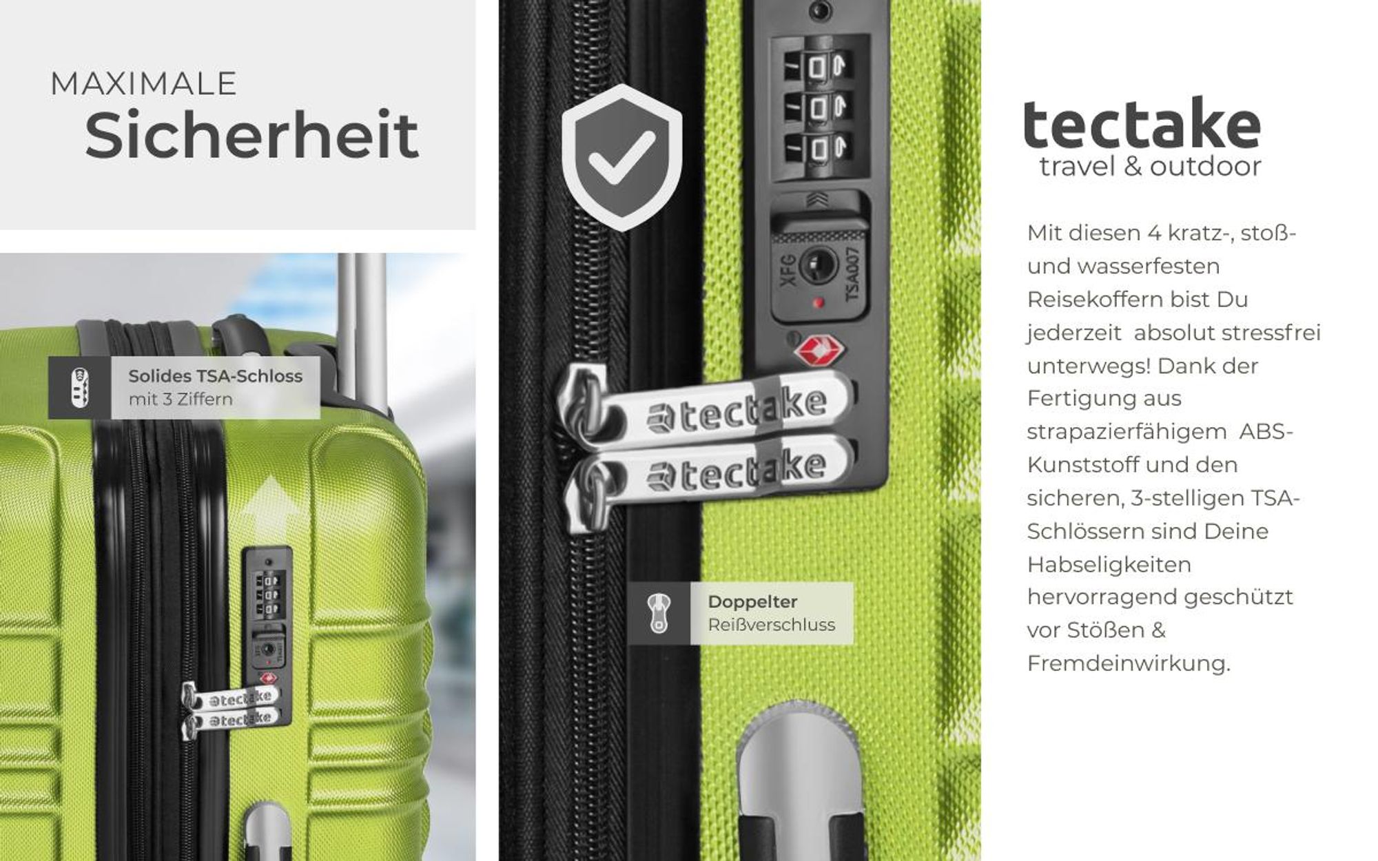 tectake® Hartschalenkoffer-Set 4-teilig, aus robustem ABS-Kunststoff