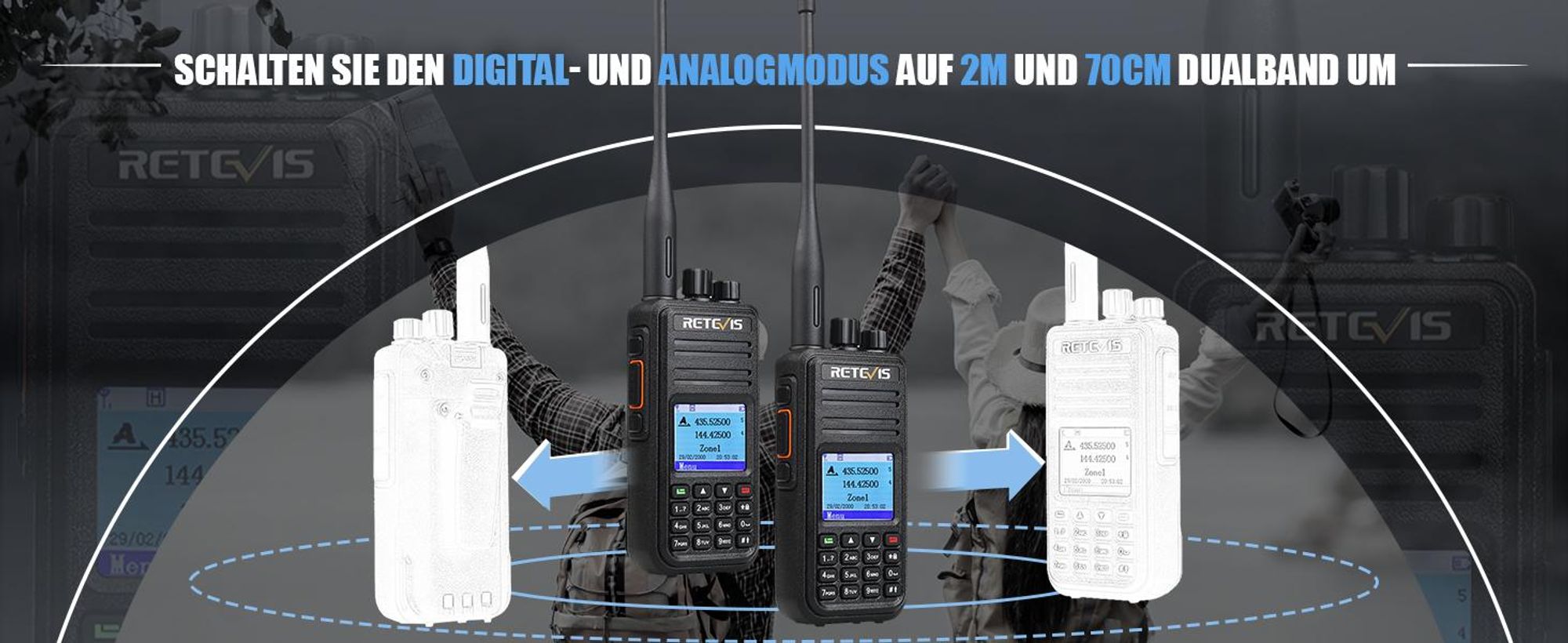 Retevis RT3S DMR Funkgeräte 6 STK, GPS Dualband Amateurfunk, 3000 Kanäle DTMF Aufnahmefunktion, Kompatibel mit MOTOTRBO TierⅠ& Ⅱ für Funkamateure