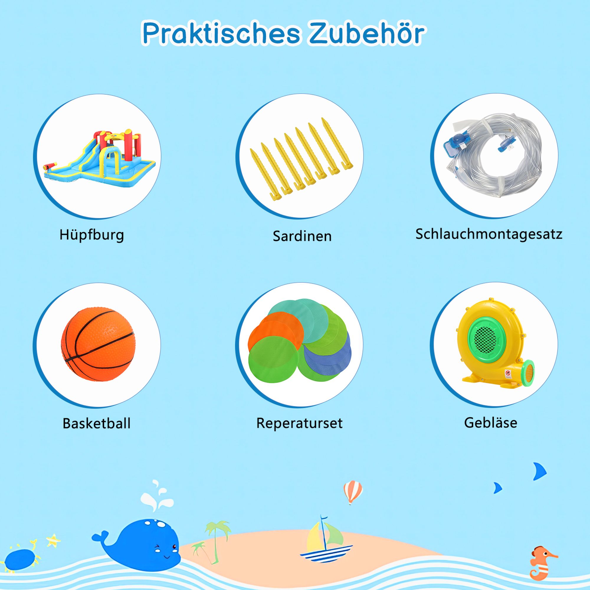 FCH Aufblasbare Hüpfburg mit Gebläse,Wasserrutsche aufblasbar Spielpool Wasserspielcenter Wasserpark,  465 x 365 x 195cm