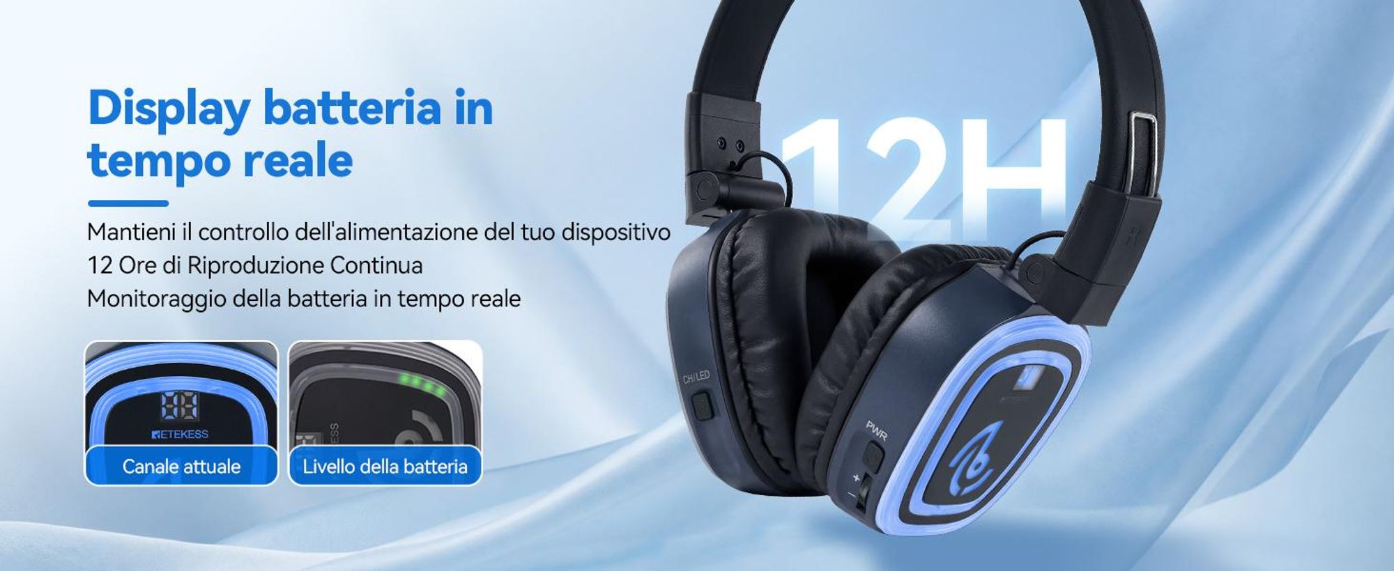 Retekess TA004S Silent Disco: cuffie wireless, sistema audio versione migliorata, 6 canali con Bluetooth, pieghevoli, per TV, yoga, meditazione