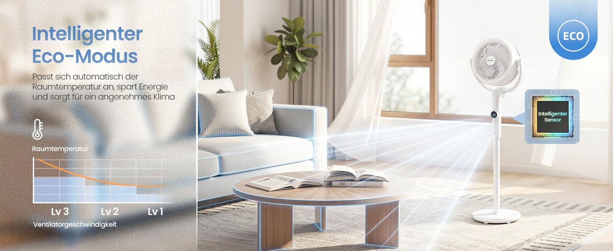 SONGMICS Standventilator mit Fernbedienung, höhenverstellbar, 15 Geschwindigkeiten, Oszillation, Timer, leise, weiß