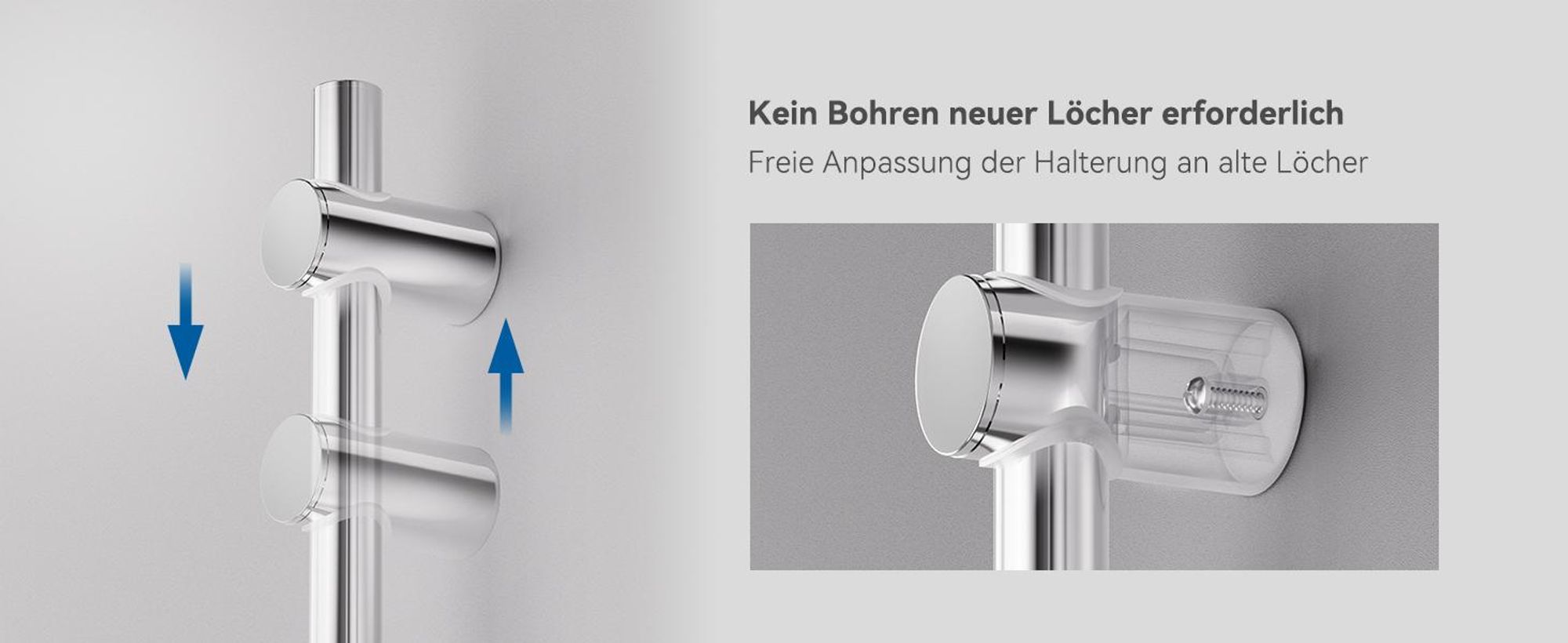 Auralum Duschstange,90 cm Verstellbar,Universelle Duschstange Duschstange  Runde Wandhalterung,Chrom