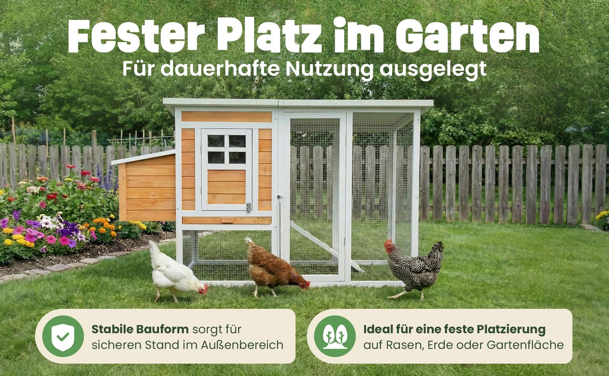 Hühnerstall Hühnerhaus Hühnervoliere XXL zooprinz Ida | Wetterfest & Winterfest | 162 x 103 x 75 cm | Klappdach | Nistkasten