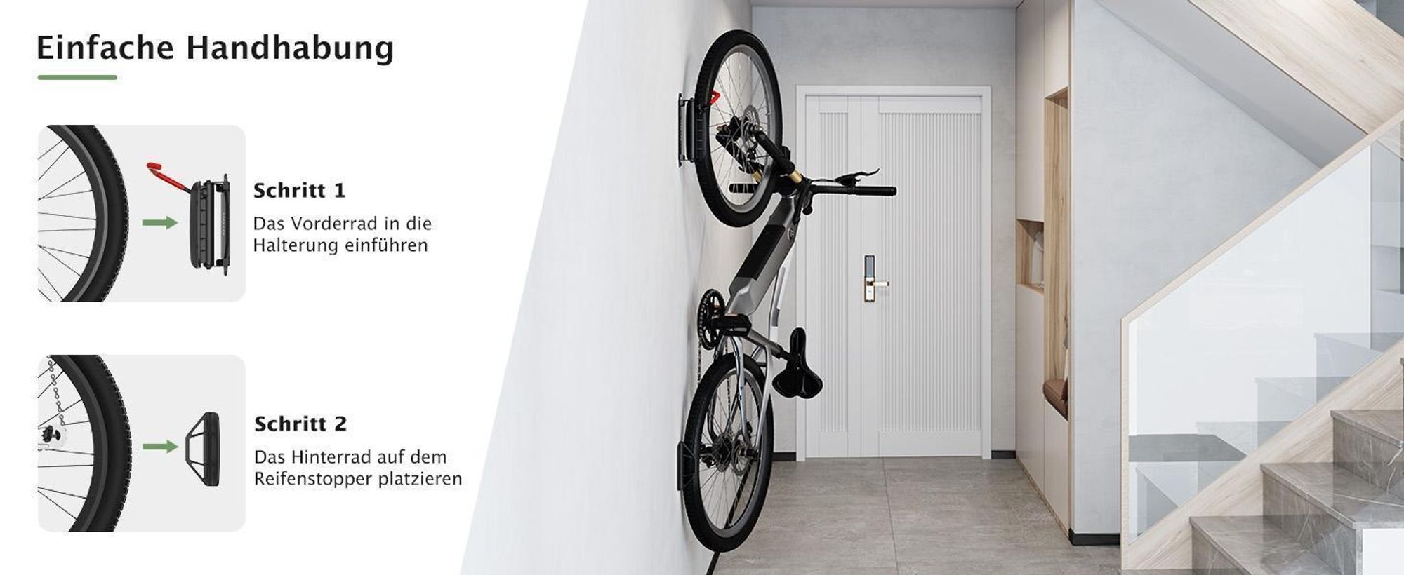 HOKO-Velo 30 Suspension de vélo pour le mur avec support de roue arrière en cadeau. Pivote sur le côté pour un rangement peu encombrant du vélo