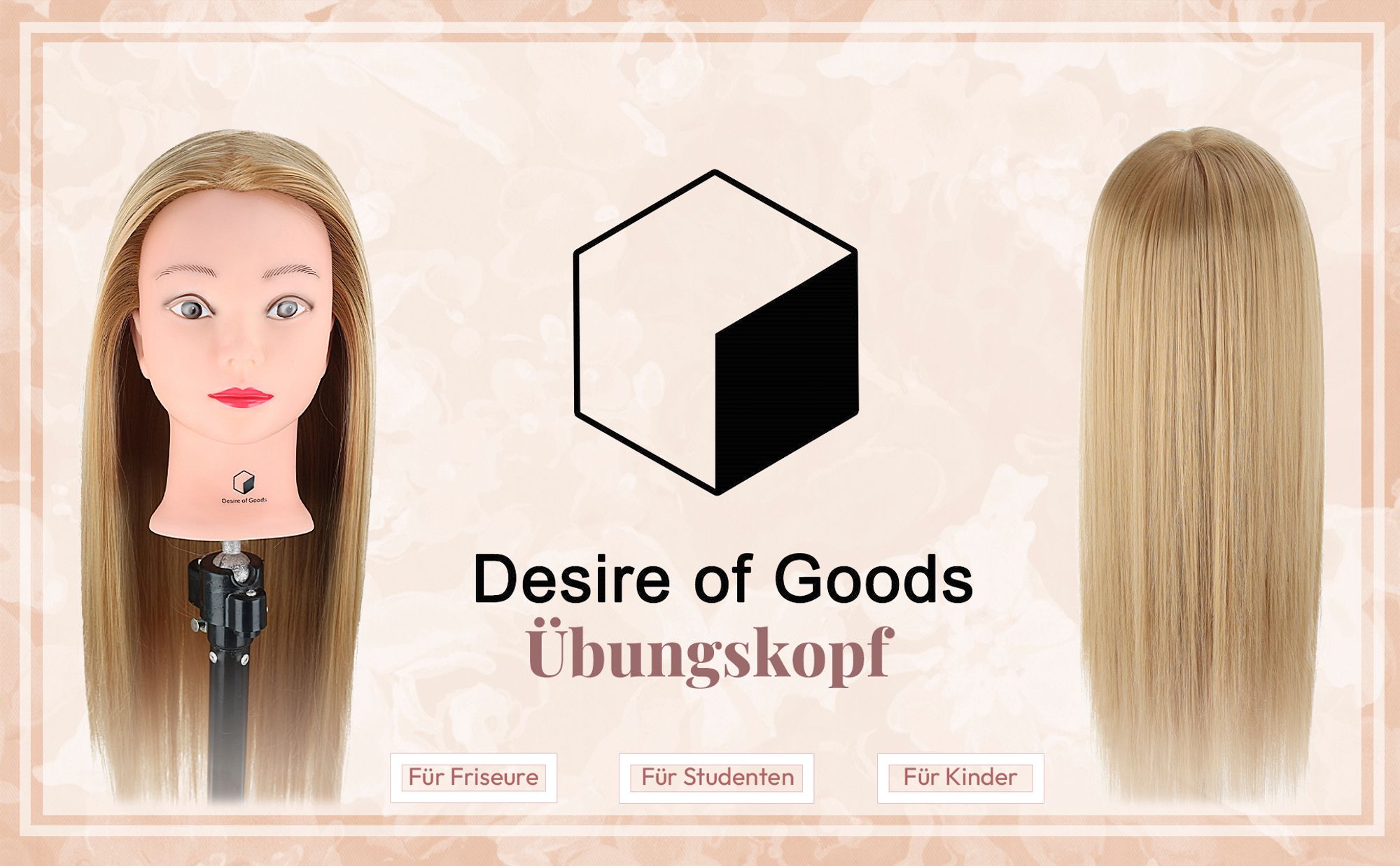 Desire of Goods Übungskopf Friseurkopf Dunkelblond – Tischklemme & Styling-Zubehör – Frisierkopf – Friseurkopf – 70 cm