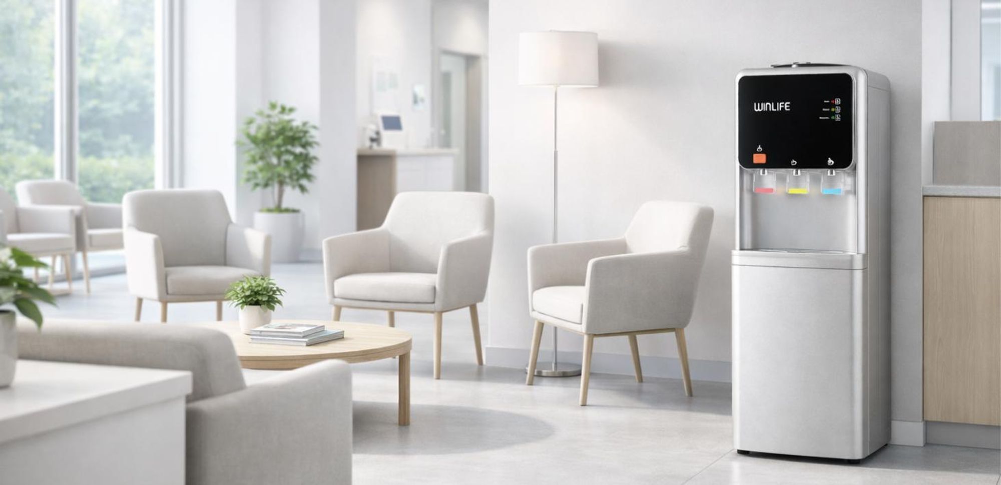 WINLIFE® Elektrischer Wasserspender Groß Silber Wasserspendergerät mit Kindersicherung Knopf, Trinkwasserspender für heiße & kalte Getränke 5 bis 20 L