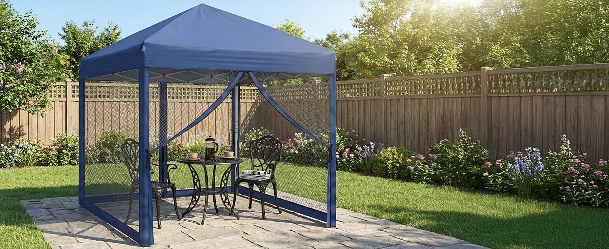 FCH 3x 3m Faltpavillon, Pop Up Pavillon mit 4 Seitenwänden, wasserdicht, UV-Schutz,Gartenpavillon Partyzelt  ,Blau