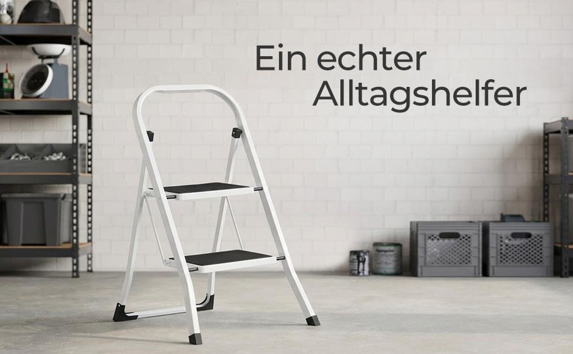 SONGMICS Trittleiter, Leiter mit 2 Stufen, Klapptritt, bis 150 kg belastbar, Klappleiter