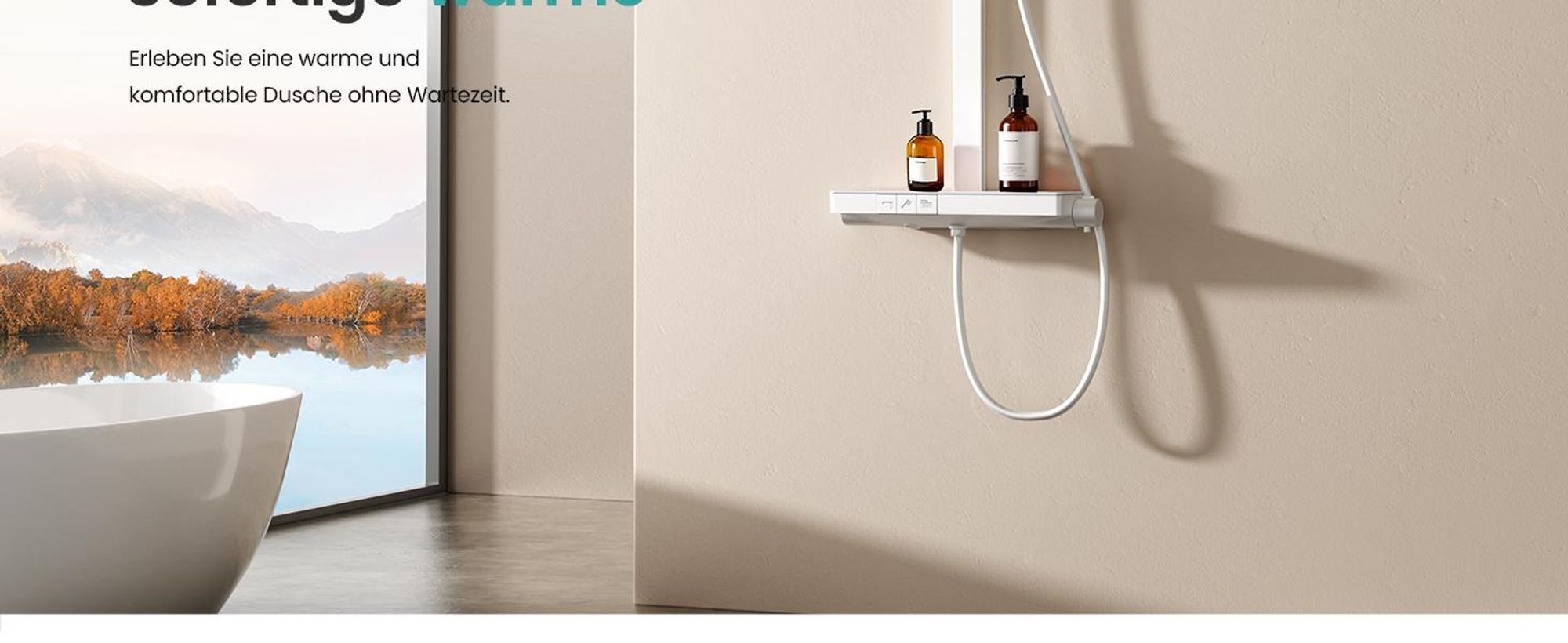 EMKE Duschsystem mit Thermostat, 36x24cm Regenduschkopf, Regendusche mit Glasablage, Handbrause mit 4 Strahlstärken, Bad- & Duscharmaturen, Weiß Matt