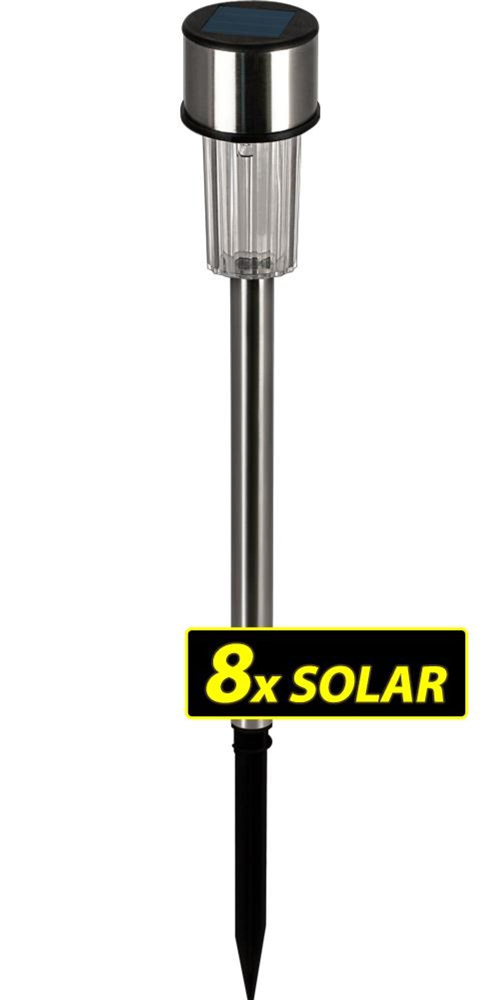 DEUBA® Solarlampe für Außen 8er Set LED Wetterfest IP44 Dämmerungssensor Erdspieß Edelstahl Weiß Solar Garten Leuchte Außenleuchte Balkon Deko