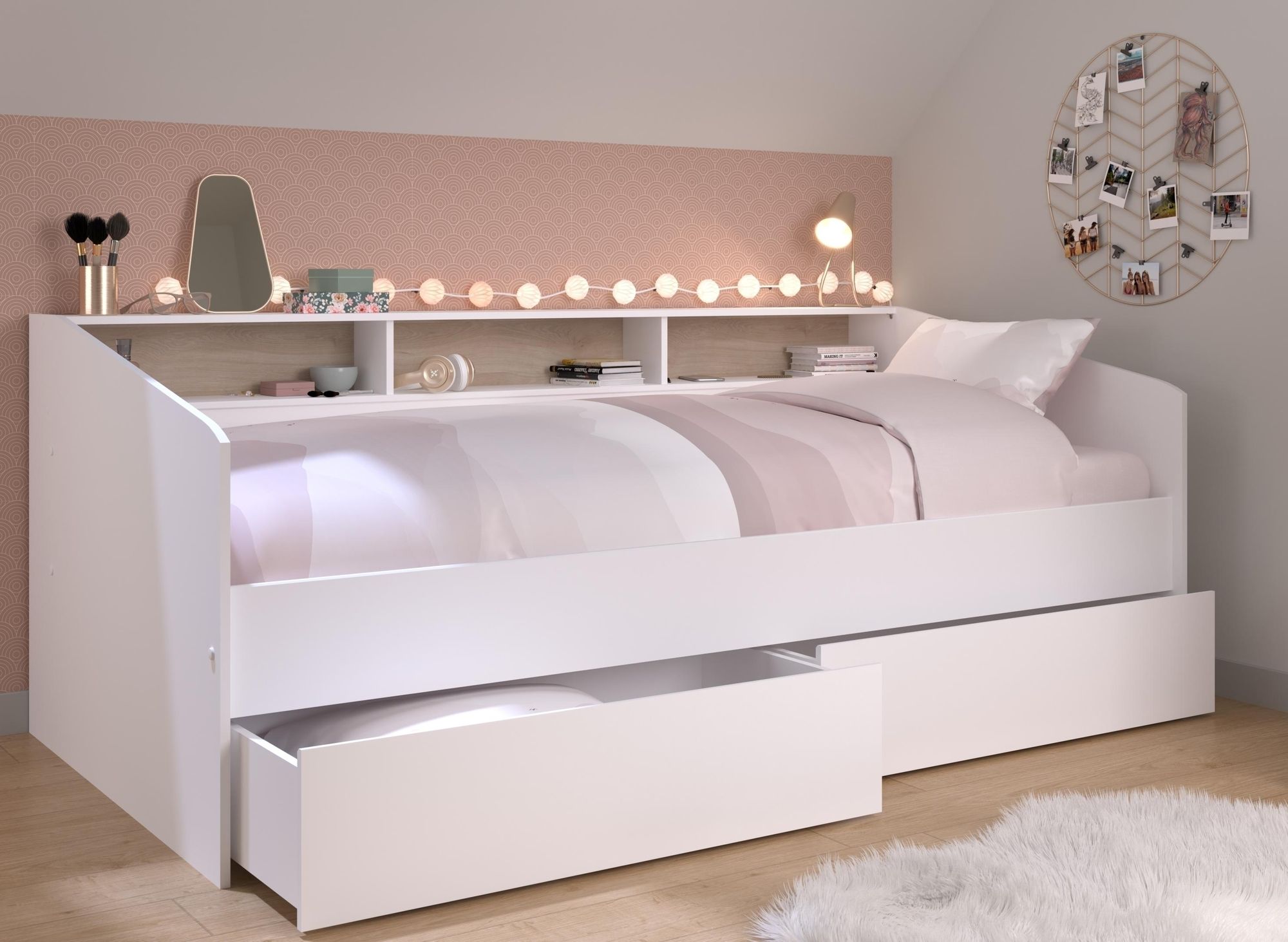 Sleep 4 Stauraumbett 90x200 – Kinderbett mit Schubkästen und drehbaren Rückwänden