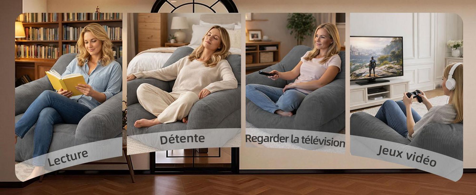 Pouf géant pour adulte, rembourrage en mousse déchiquetée, canapé de sol moelleux, forme carrée, gris