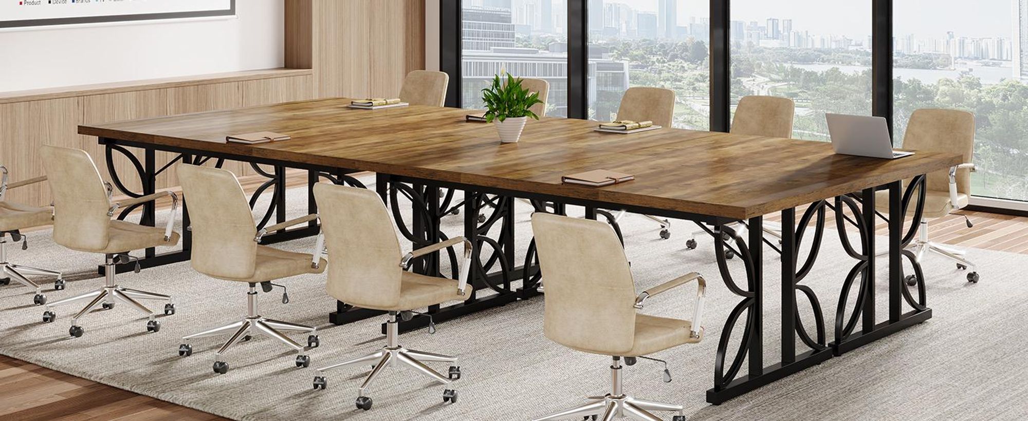 Tribesigns Schreibtisch, 180 cm Großer Büro-Computertisch mit robustem Metallgestell, Industrie Bürotisch, Konferenztisch Chefschreibtisch, Braun