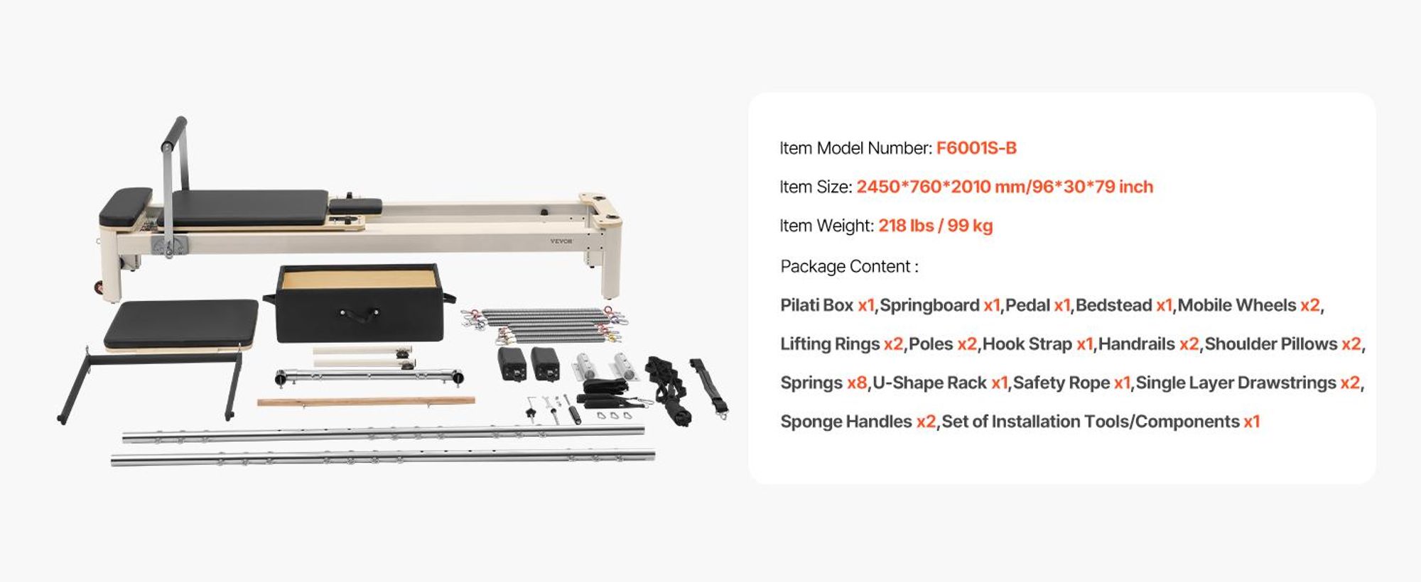 VEVOR Pilates Reformer, Holz-Pilates-Maschine für das Heimstudio, Krafttraining Workout-Ausrüstung mit doppeltem Widerstand, Reformer-Box, Sprungbrett, für fortgeschrittene Benutzer und Anfänger, bis zu 400 LBS, Aluminiumlegierungsrahmen