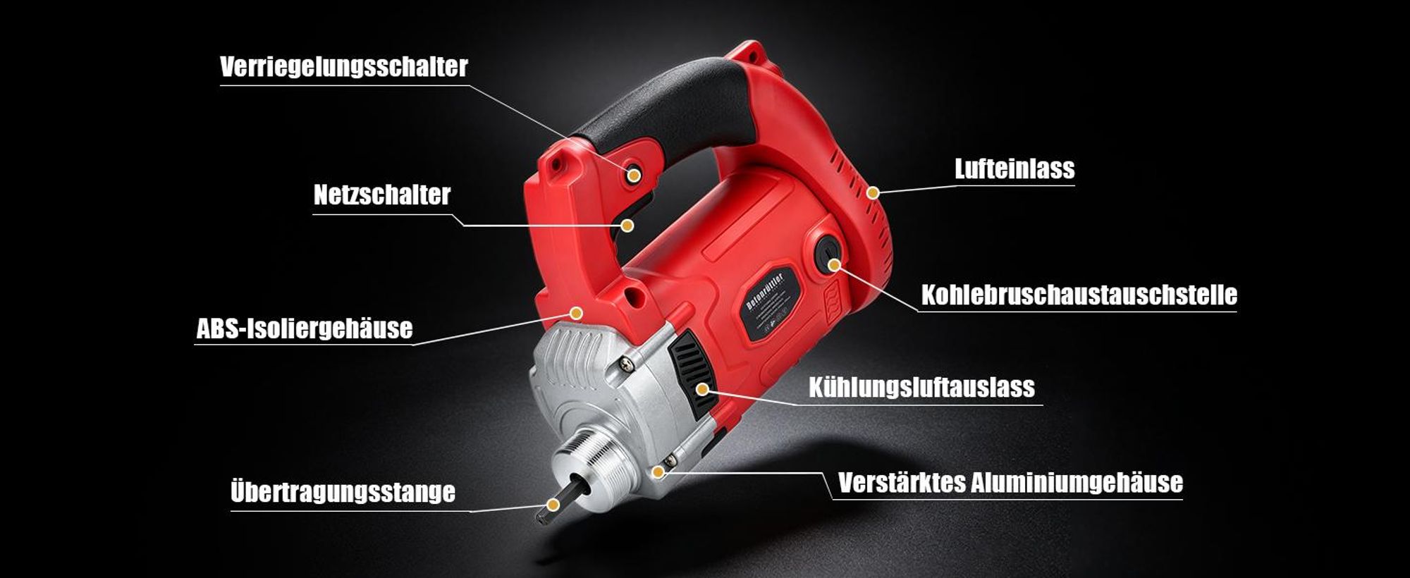 Betonrüttler | 2800W | 2M Schlauchlänge | 6800 U/min | Ø38mm | Beton Innenrüttler | Handrüttler | Rüttelflasche | Flaschenrüttler | Betonverdichter