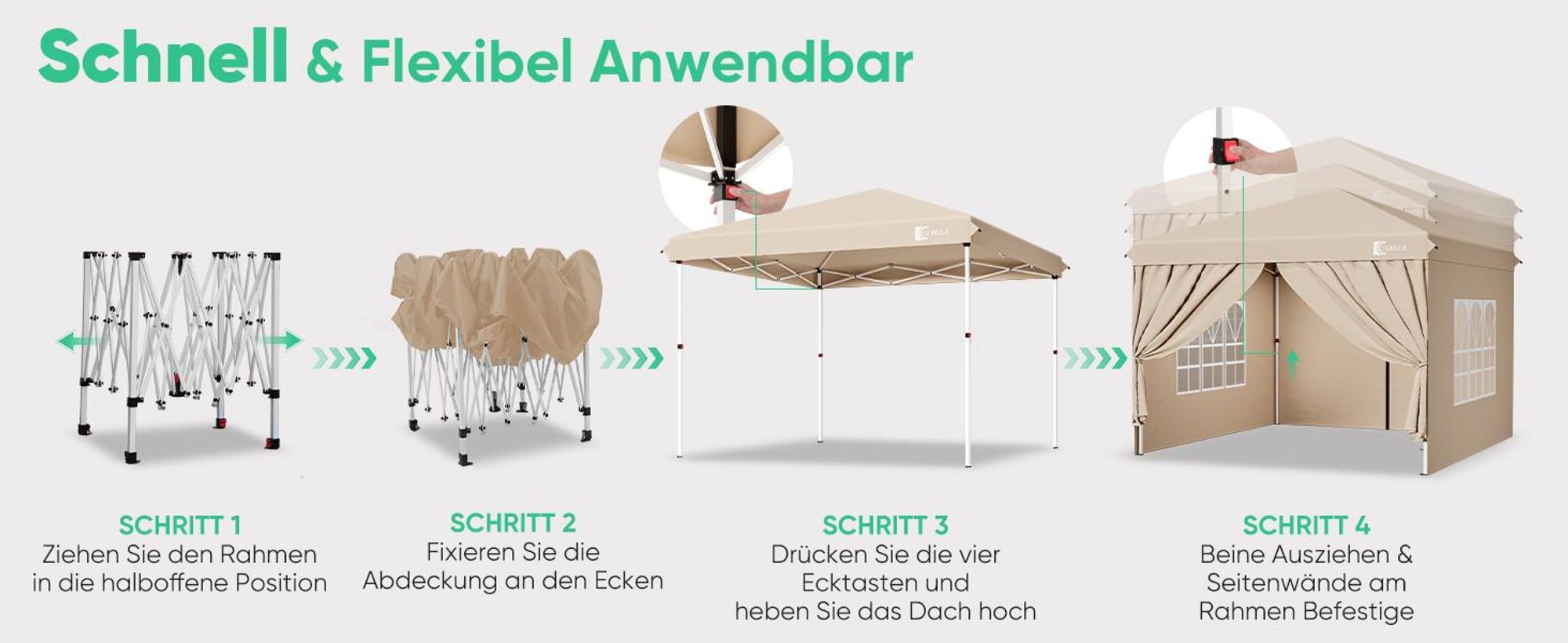Sunula Faltpavillon 3x3 Gartenpavillon mit 4 seitenteilen wasserdicht, Taupe