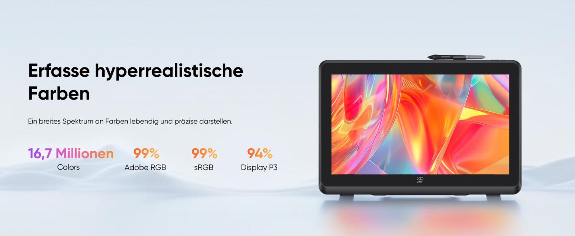 XPPen Artist Pro 22 (Gen 2), Kabelgebunden, 5080 lpi, 475,392 x 267,408 mm, USB/Bluetooth, 1 cm, Stift