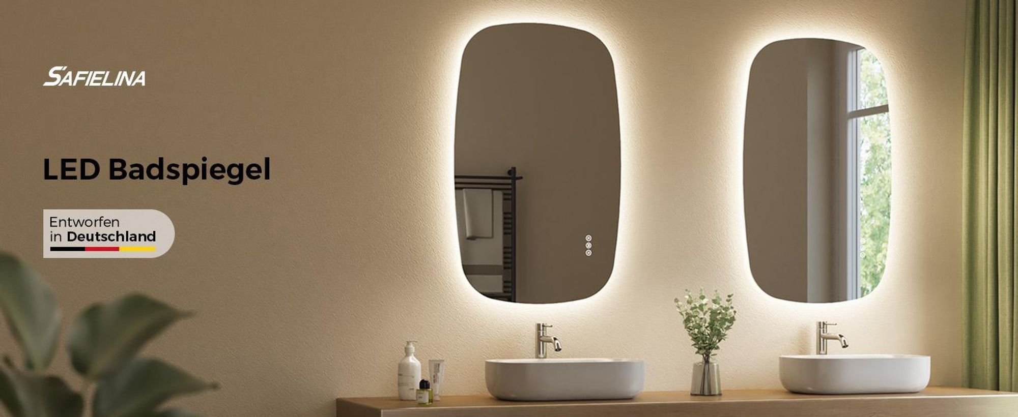 S'AFIELINA 80×50 cm Badspiegel mit Beleuchtung Oval LED spiegel mit Touch-Schalter, Dimmbar 3 Lichtfarbe Einstellbare, Beschlagfrei, Memory-Funktion