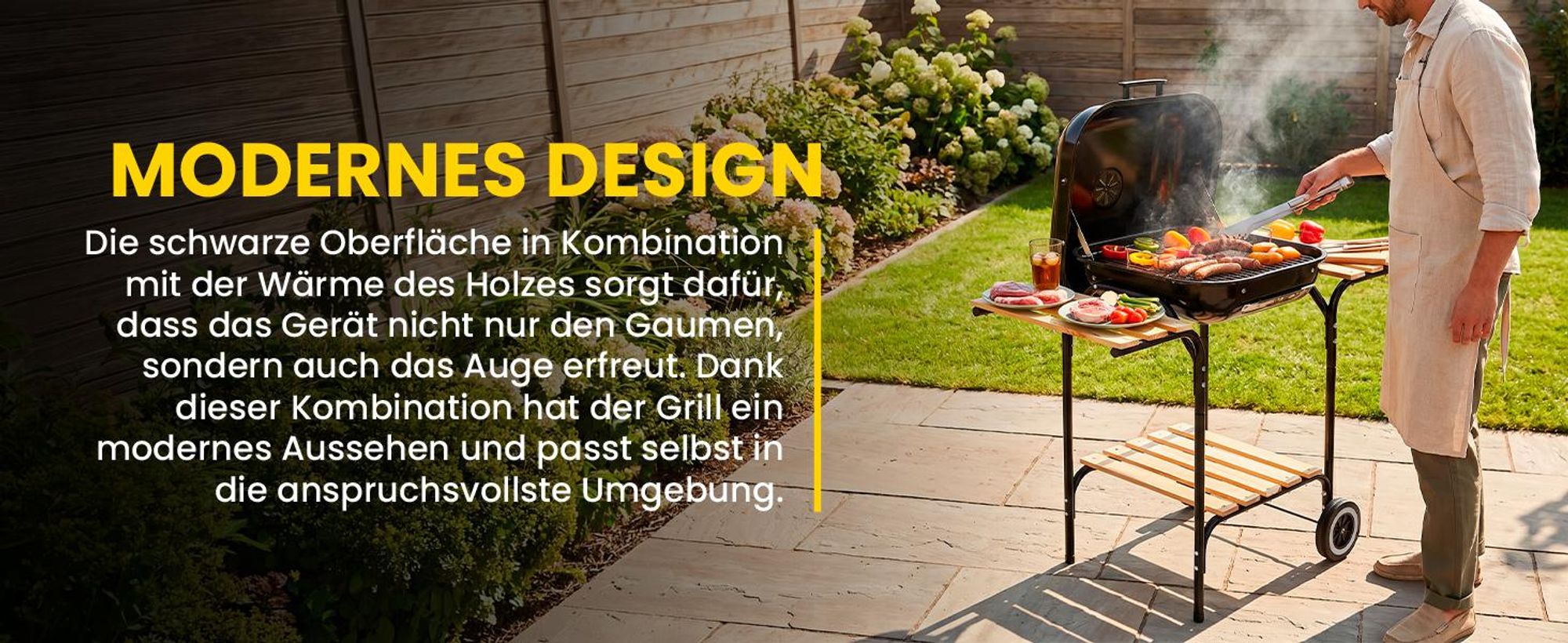 Holzkohlegrill Grillwagen mit Ablagen Gartengrill Camping Garten mit Rädern Terrasse BBQ