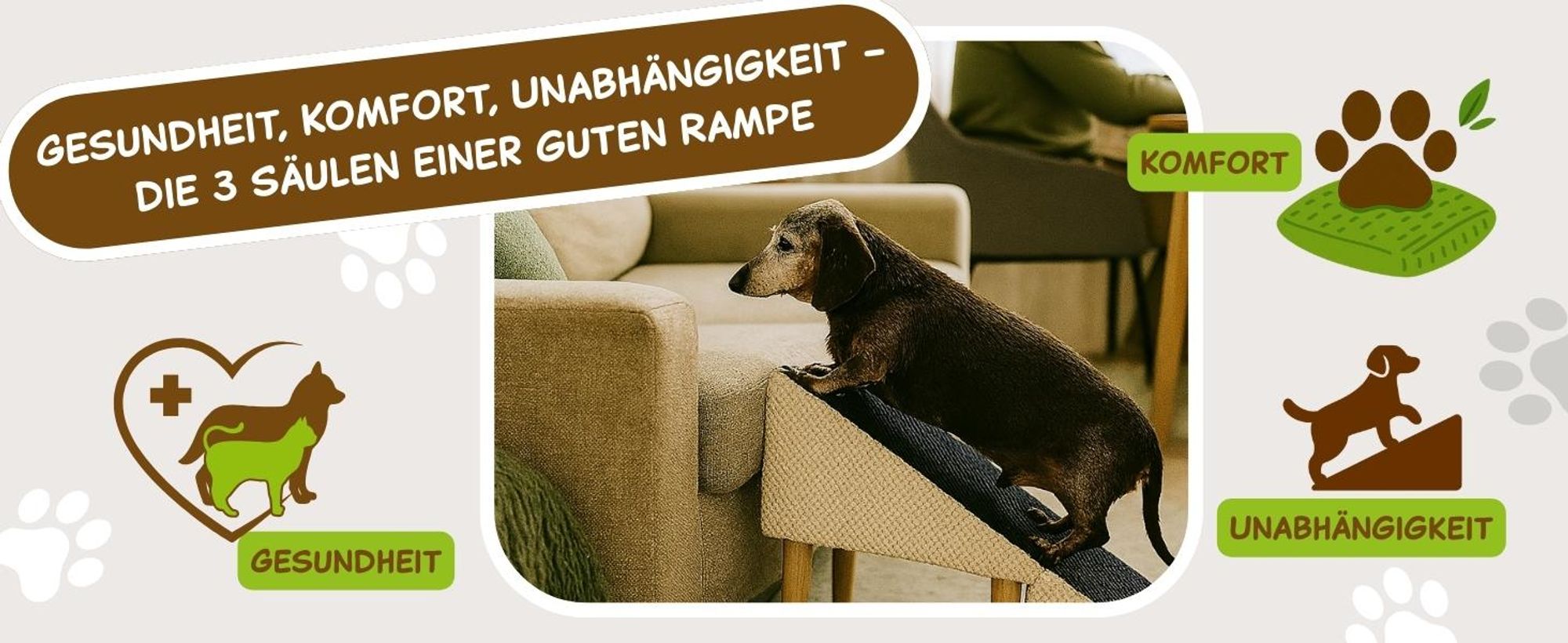 Outentin Hundetreppe Klappbar 36 cm – Weiche, Rutschfeste Tiertreppe für Sofa & Bett – Stabil, Leise & Pflegeleicht, Möbeloptik – Beige