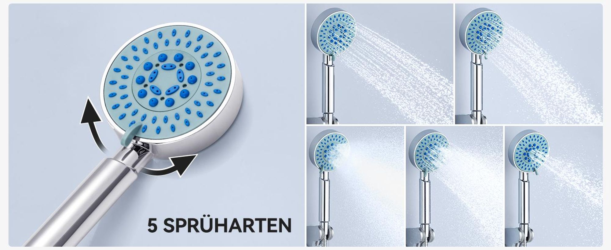Badewannenarmatur, Badewanne Duschset, Duschsystem Duschset, Badewannen Amaturen Set, 5 Funktionen, mit Duschbrause und 1.5m Schlauch