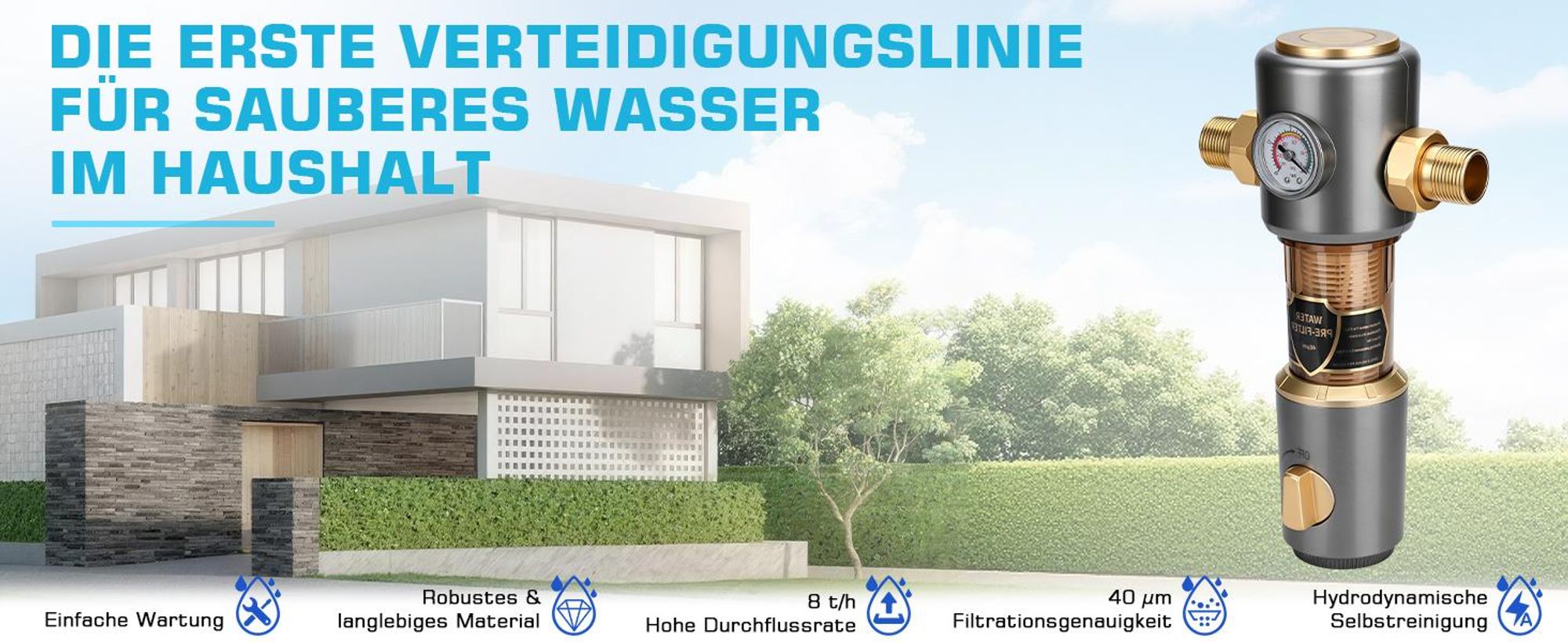 8T/h Rückspülfilter Selbstreinigung Spin Down Sedimentfilter mit Schabelement Hauswasserfilter Wasserfilter Vorfilter für Hausanschluss Hauswasserwerk