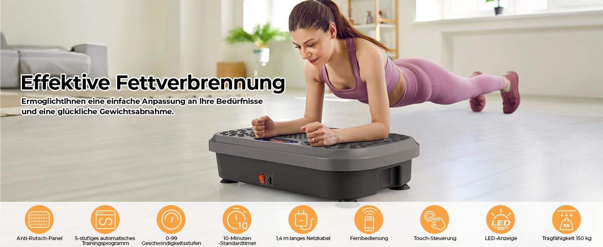 Vibrationsplatte, Vibrotrainer, Bluetooth Fitnessgeräte, Oszillierende Trainingsplattform, 5 Trainingsprogramme, 99 Stufen, mit 2 Expanderbänder