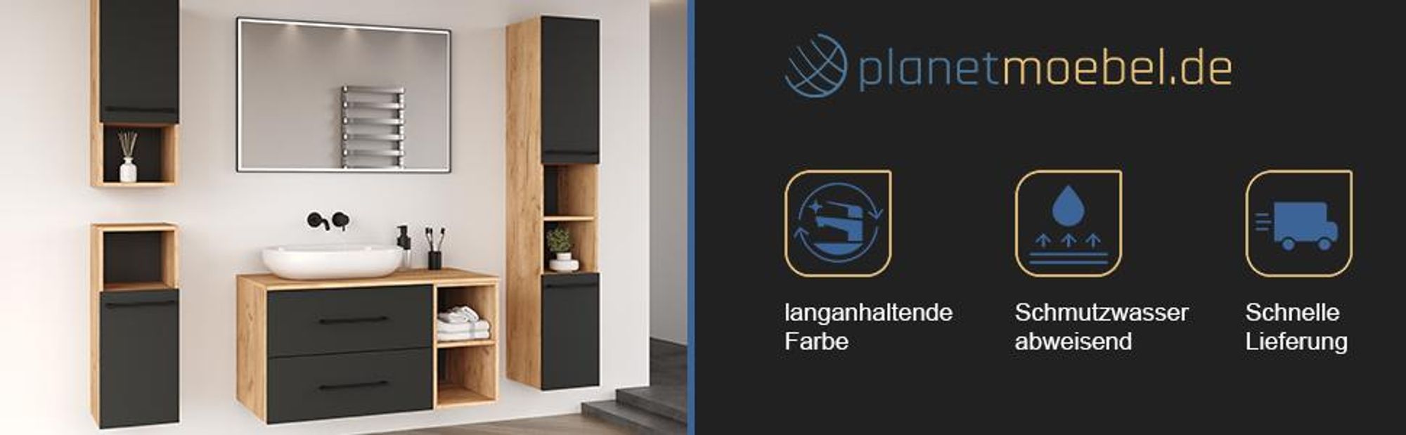 Planetmöbel Seitenschrank 40 cm Gold Eiche / Anthrazit, Wohnzimmer, Flur, Gaderobe, Badezimmer