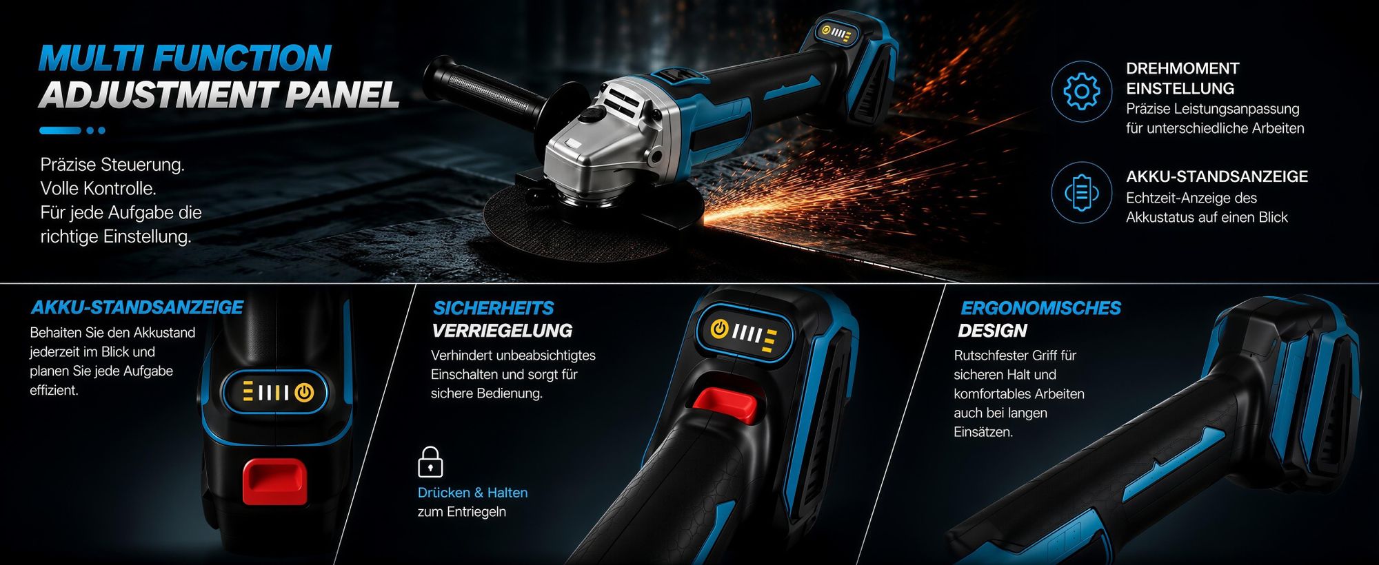 125mm Akku-Winkelschleifer, kompatibel mit Makita-Akku,bürstenloser Motor, Trennschleifer mit 2x 2000Ah Akku,mit Werkzeugkoffer und zwei Schneidmesser