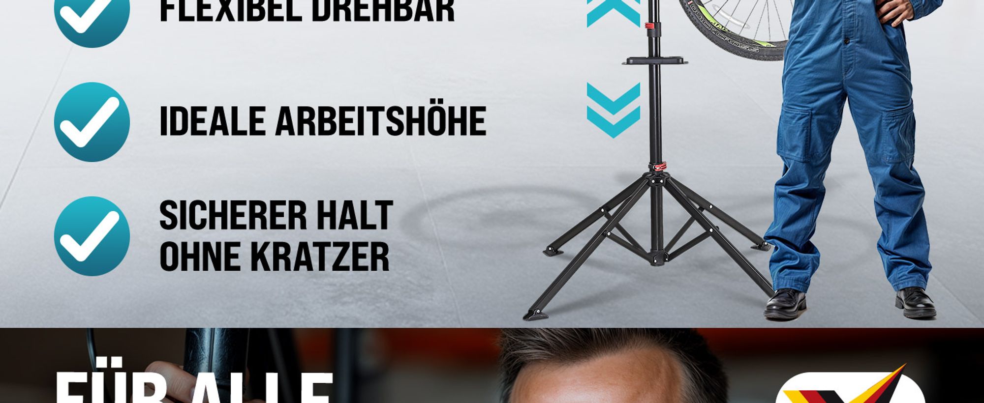 MONZANA® Fahrradmontageständer Profi 30 kg Tragetasche Reifenheber Werkzeugablage Stahl klappbar höhenverstellbar Reparaturständer Fahrrad
