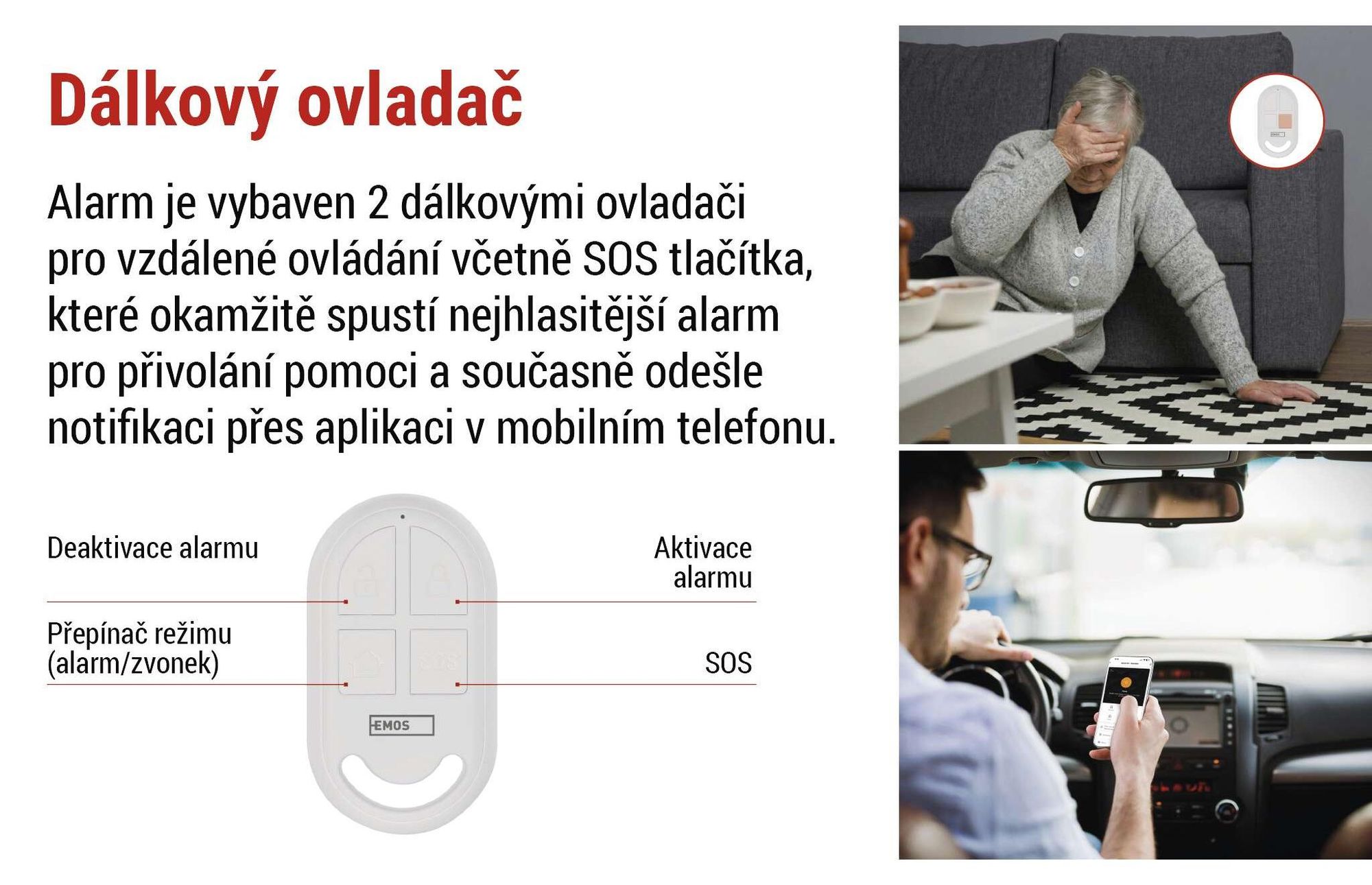 EMOS GoSmart PIR pohybové čidlo s alarmem, sirénou 125dB a aplikací, duální provoz, 2x dálkové ovládání a 6x dveřní senzor, Tuya, 2,4GHz Wi-Fi, H5030