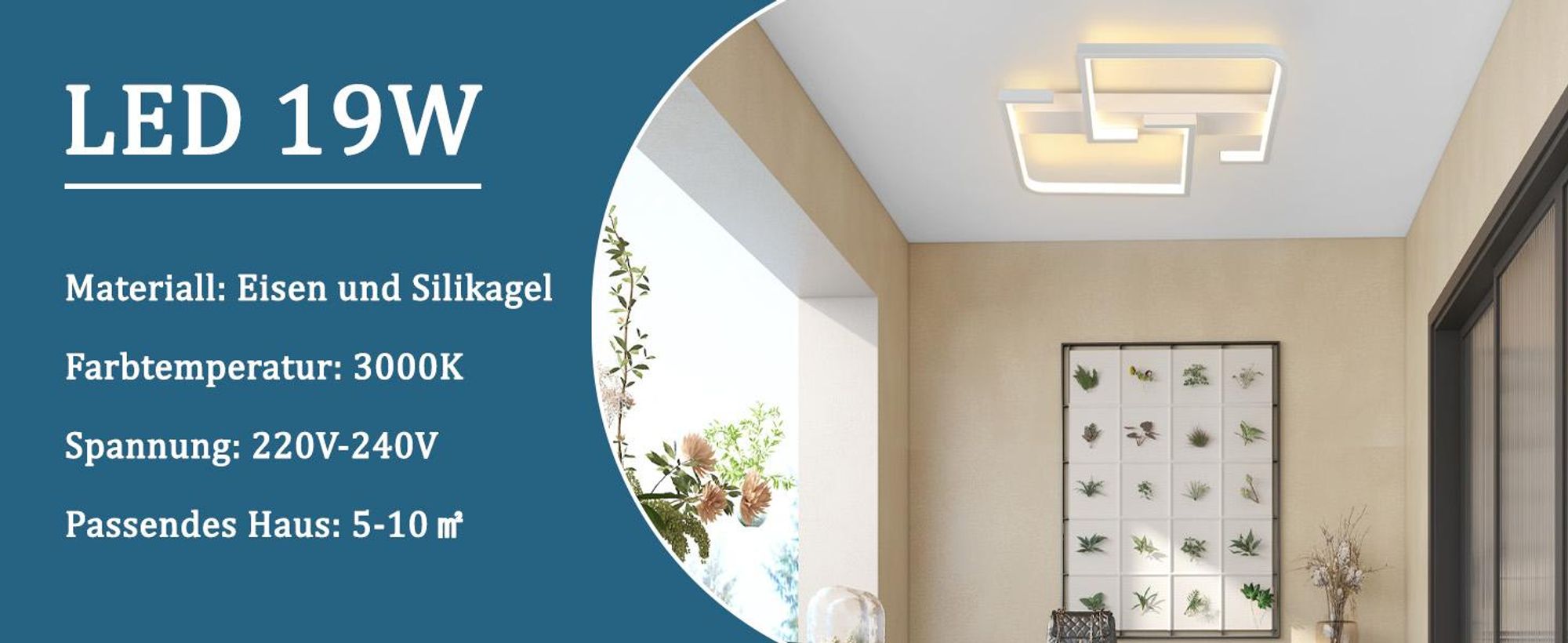 ZMH Plafonnier LED Lampe de plafond Petite lampe blanche pour couloir 19 W Lampe de cuisine en métal Blanc chaud 3000 K Lampe de chambre à coucher pour couloir, chambre à coucher, cuisine