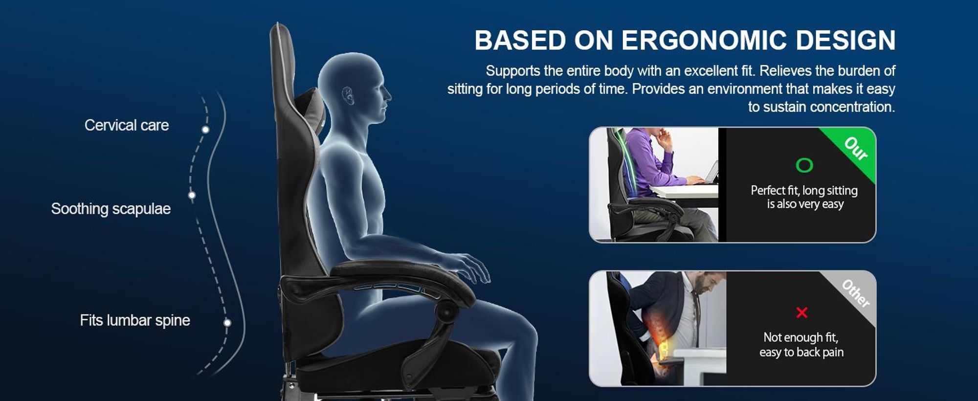 LUCKRACER fotel gamingowy fotel biurowy fotel gamingowy ergonomiczny z poduszką lędźwiową poduszką zagłówka fotel gamingowy z regulacją wysokości udźwig 150 kg, podnóżek szary